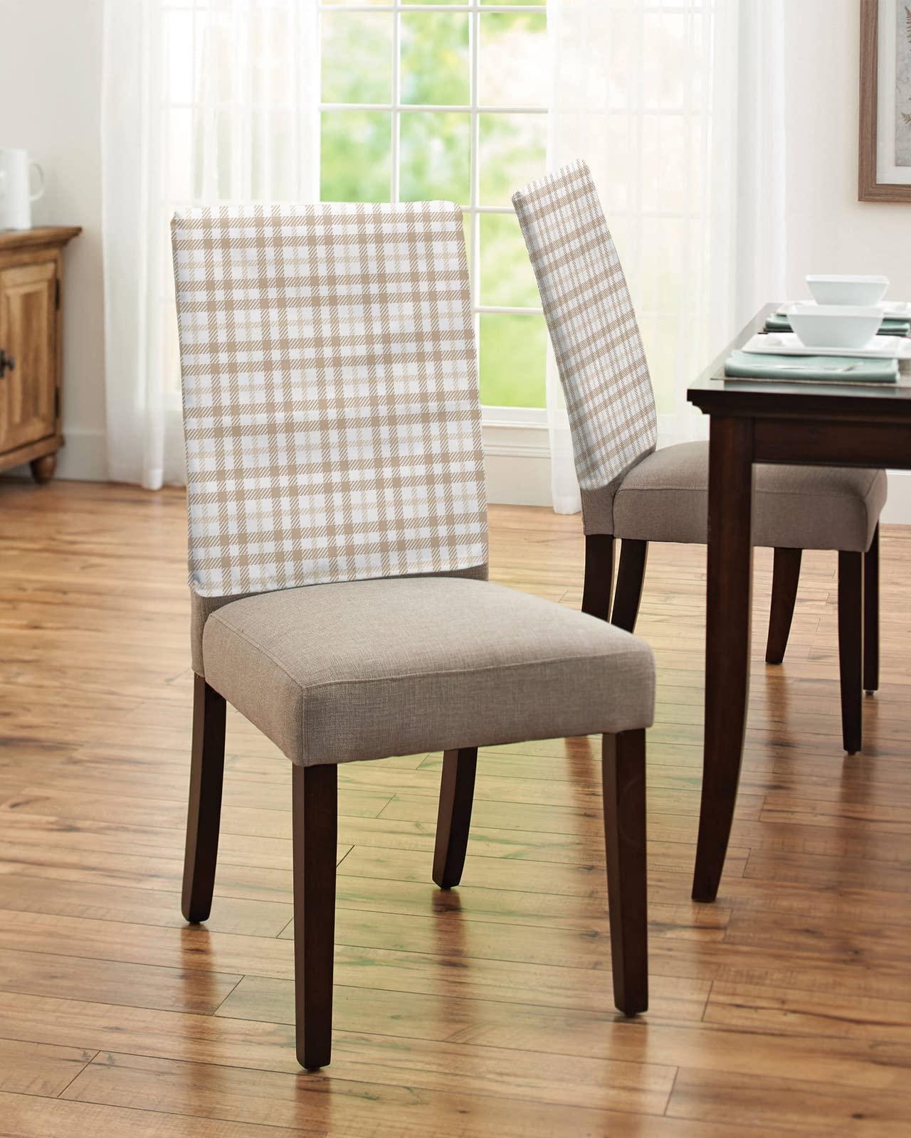 Savannan Savannan Dining Chair Back Covers, Autumn Farmhouse Light Brown Gingham Buffalo Check Plaid Chair Covers Chair Slipcovers Protective Covers for Holiday Party Festival Decoration, Set of 8