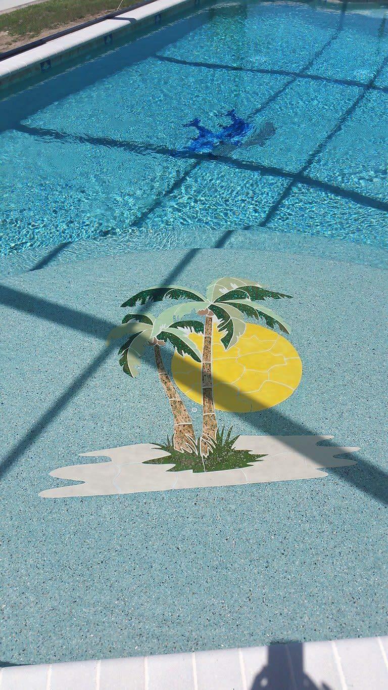 Blue Water Pool Mosaics Palm Tree 2 Ceramic Swimming Pool Mosaic (36\" x 34\")