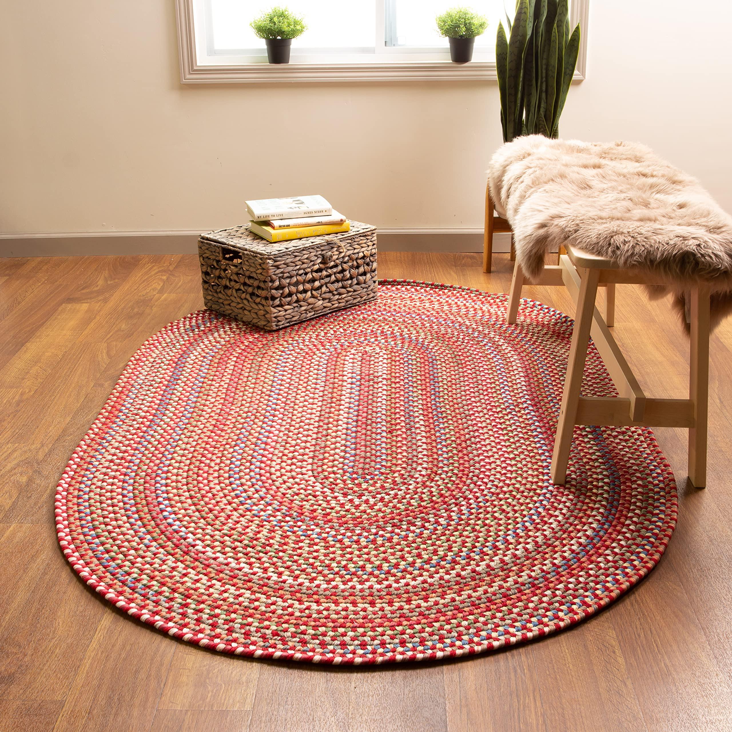 Super Area Rugs Super Area Rugs Roxbury American Made Braided Rug for Indoor Outdoor Spaces, Red/Natural Multi, 3' X 5' Oval