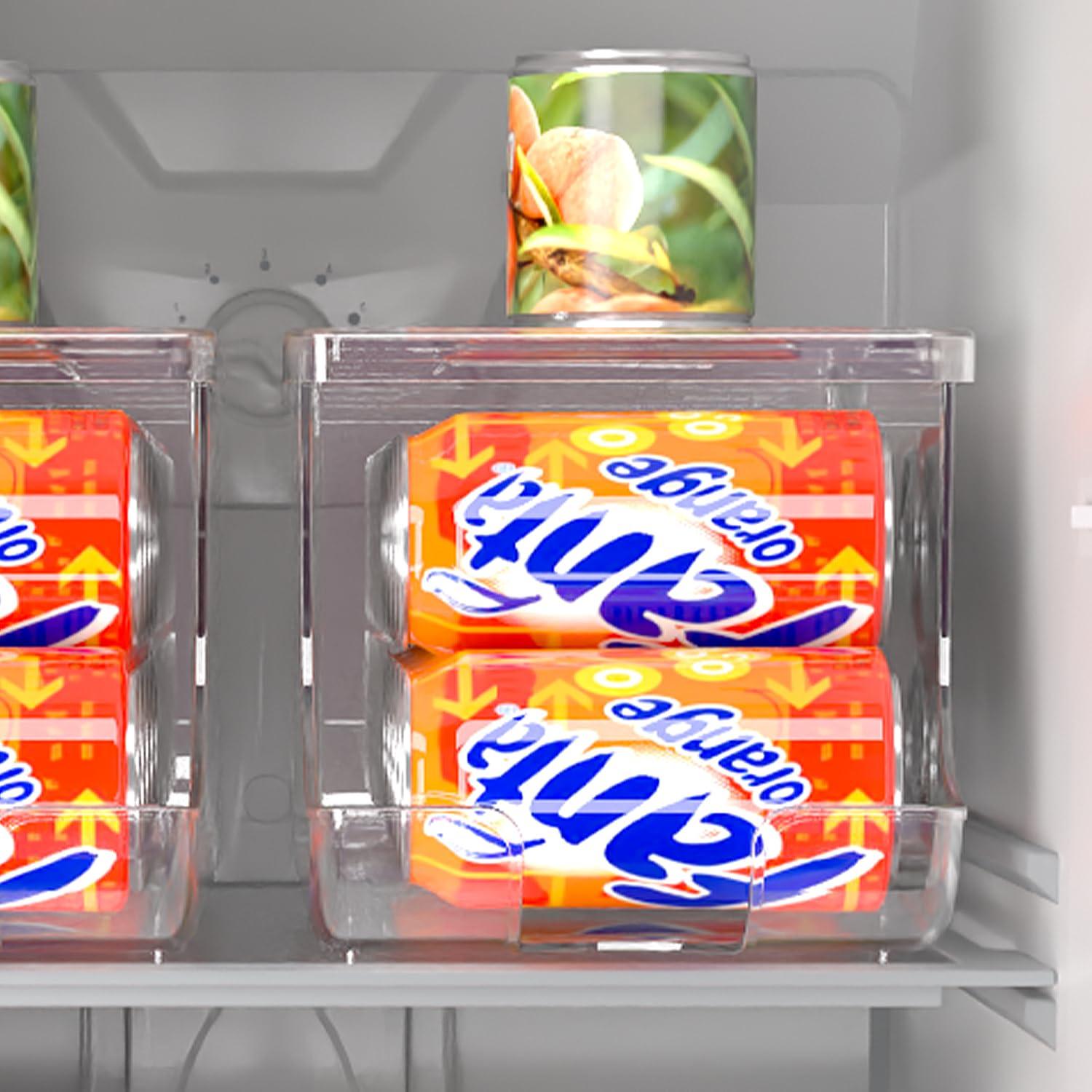 SCAVATA SCAVATA Soda Can Organizer for Refrigerator, Stackable Canned Food Pop Cans Container Can Holder Dispenser with Lid for Fridge Rack Freezer, Clear Storage Bins-Holds 12 Cans Each (One)