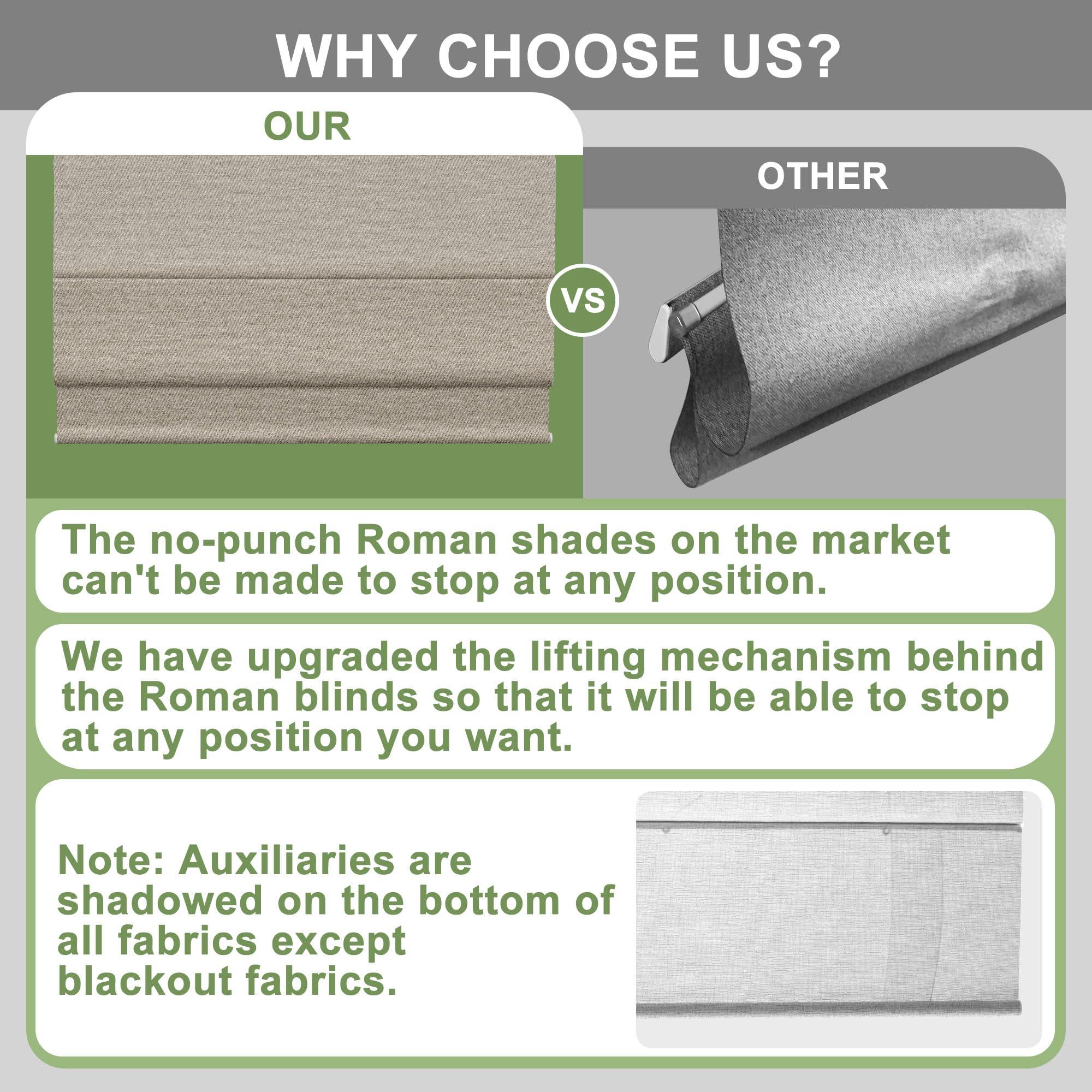 Sulugood Sulugood No Tools No Drill Cordless Blackout Roman Shades, Room Darkening. Roller Blinds for Window, Roll Up Blinds for Window Bedroom, Living Room. Blackout Light Brown, 23" W x 56" H...