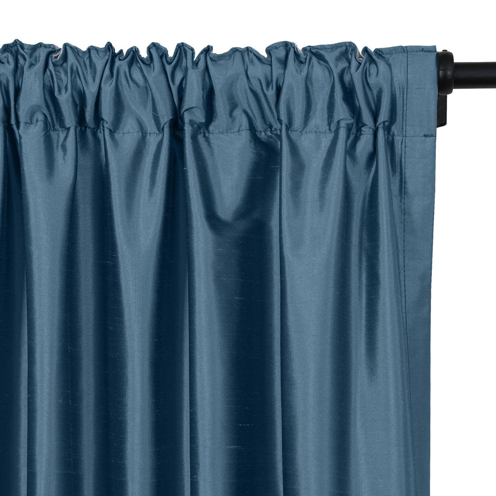 TWOPAGES TWOPAGES 100% Dupioni Silk French Blue Curtain with Back Tab Extra Long Room Darkening 120 Inch Long Privacy Protection Drape 50Wx120L for Bedroom, 1 Panel