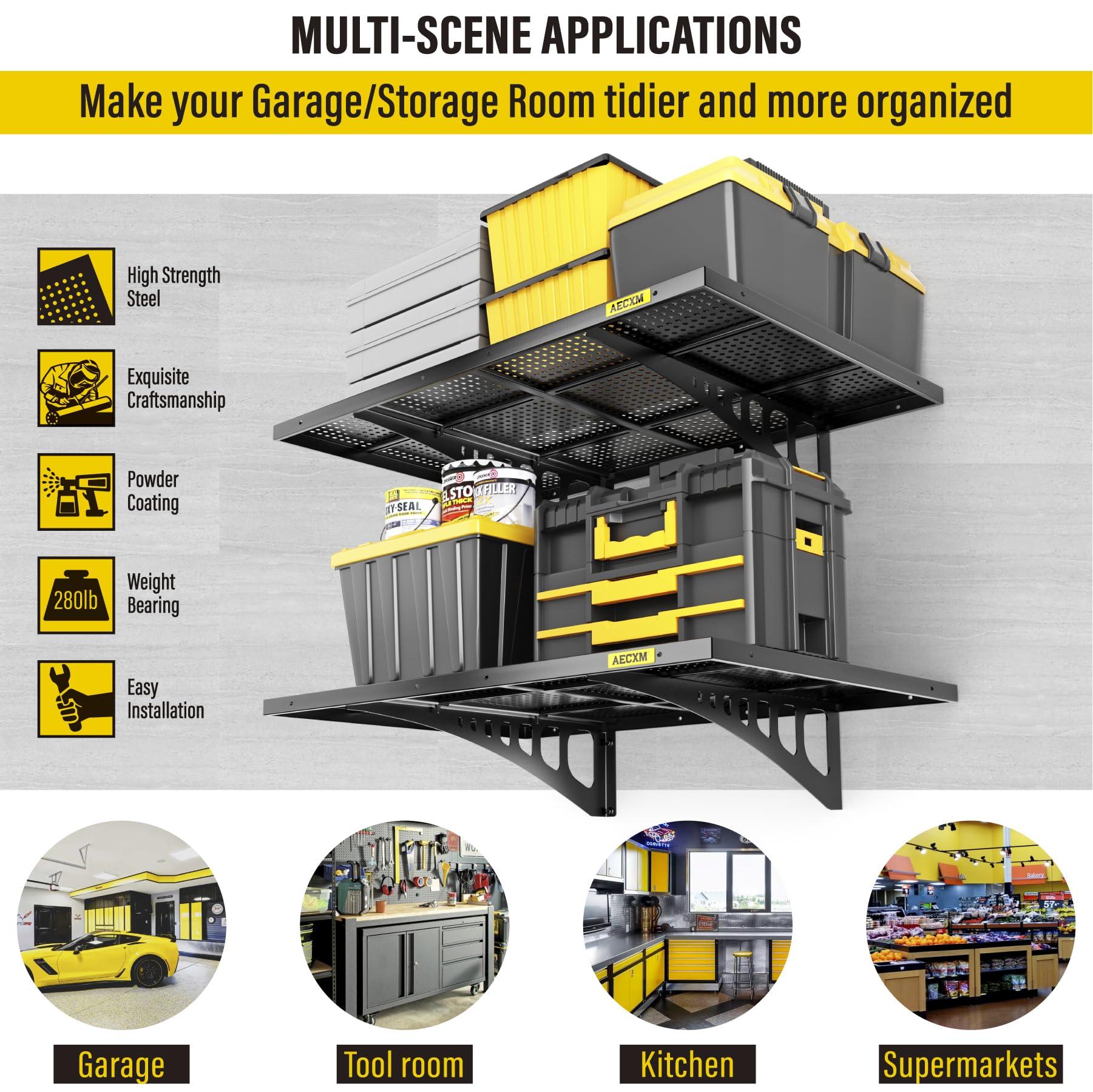 Aecxm Aecxm 2-pack-2x3ft Garage Shelving 560lbs Heavy Duty Garage Wall Shelving 24-inch-by-36-inch Garage Shelf Wall Mount (Black)