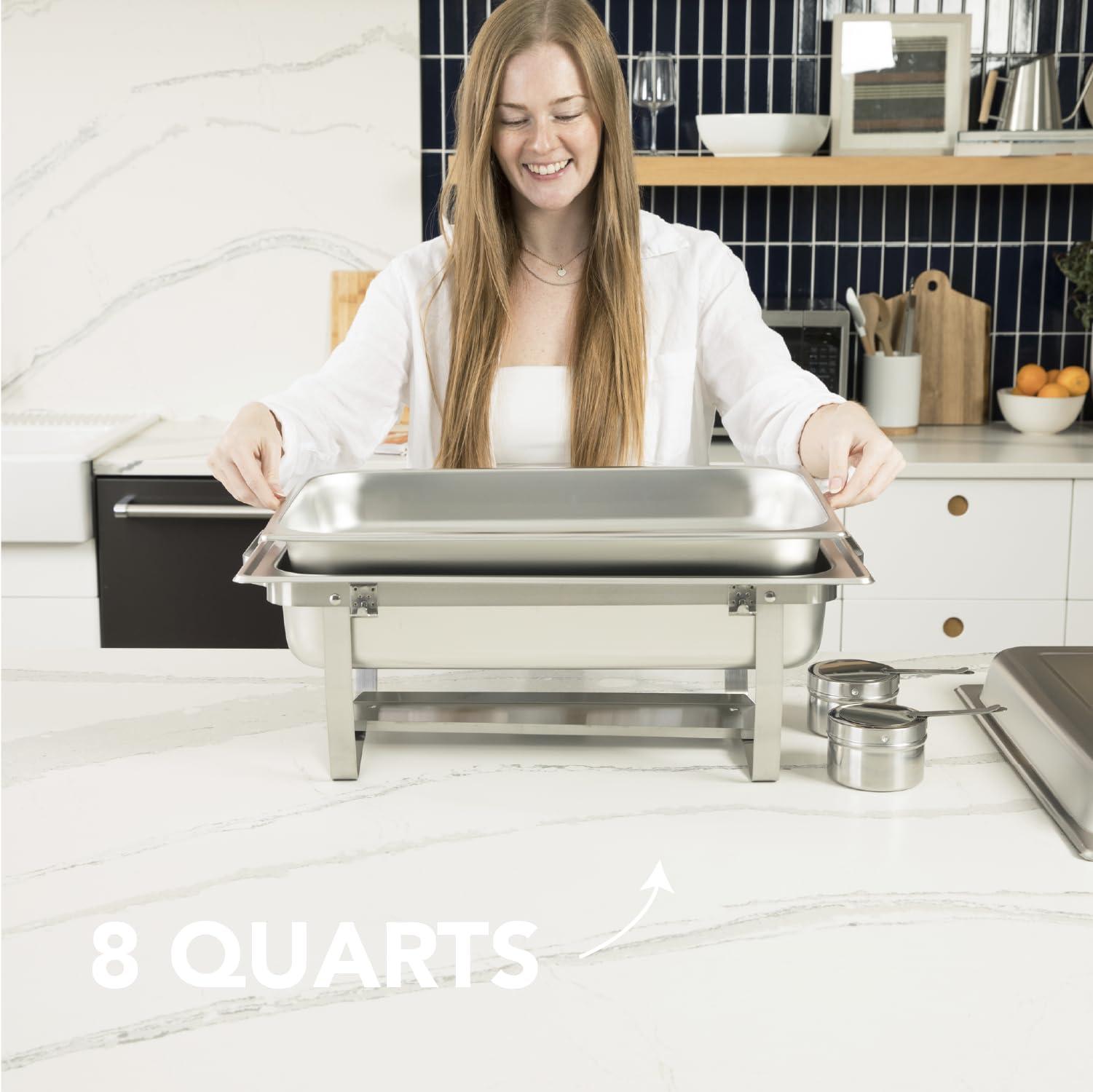 ALPHA LIVING ALPHA LIVING 70014-GRAY 4 Pack 8QT Chafing Dish High Grade Stainless Steel Chafer Complete Set, 8 QT, Alpine Gray Handle