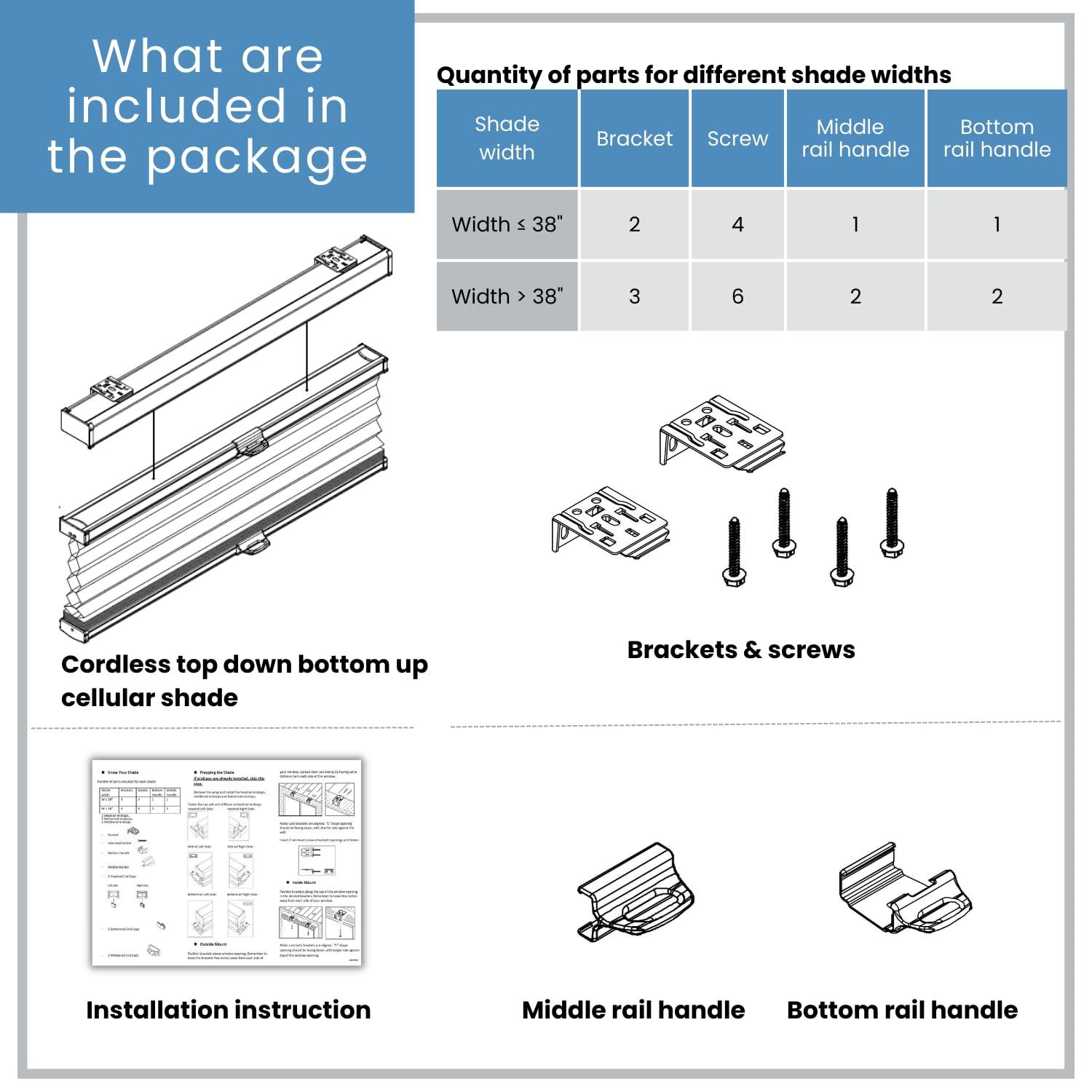 BlindsAvenue BlindsAvenue Cordless Top Down Bottom Up Cellular Honeycomb Shade, 9/16" Single Cell, Blackout, Winter White, Size: 41.5" W x 48" L