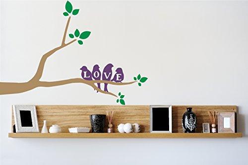 The Decal Guru Love Birds on a Branch Wall Decal (Light Brown & Purple, 37\" (H) X 48\" (W))