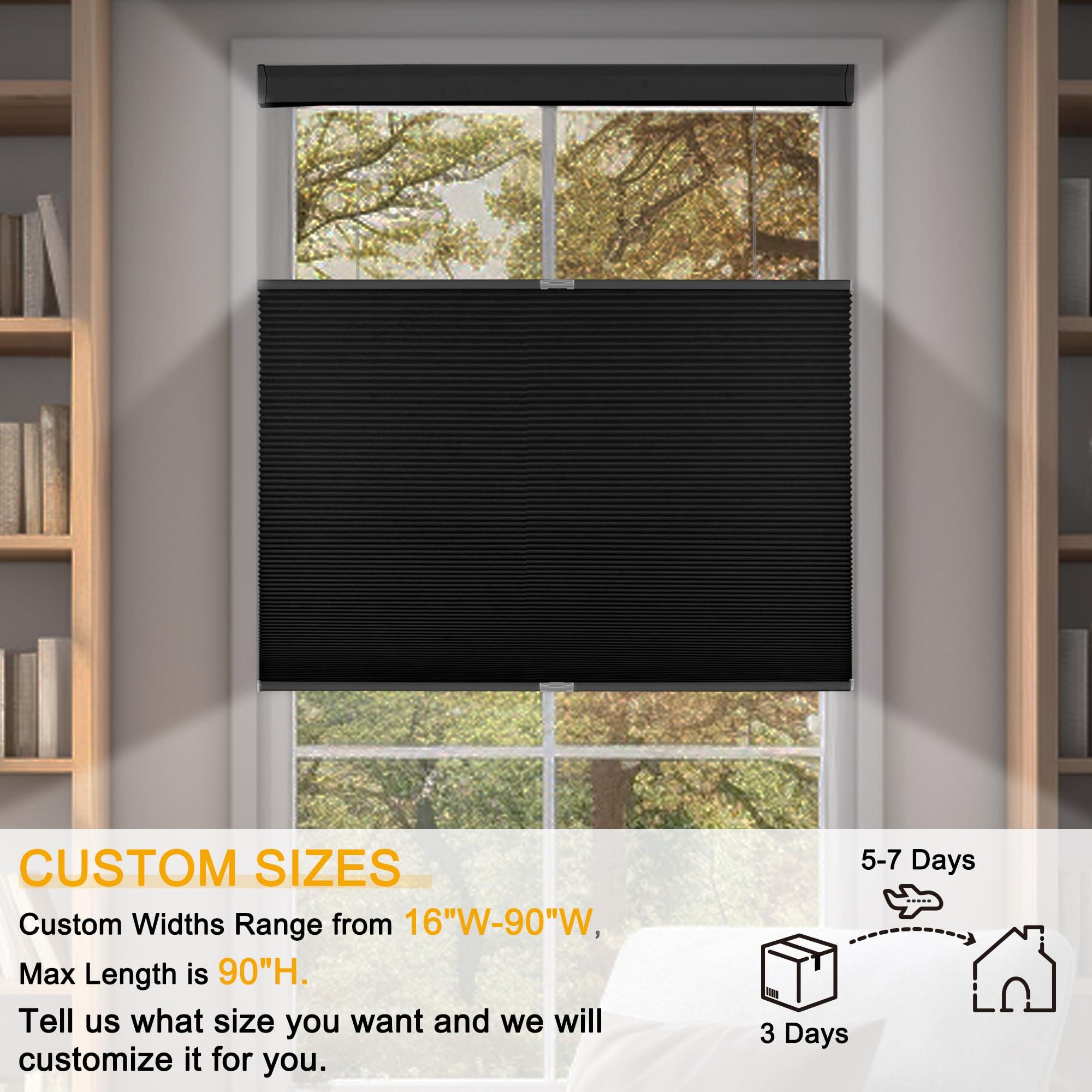 Sulugood Sulugood Top Down Bottom Up Cellular Shades Honeycomb Blinds Easy Install Blackout Cellular Blinds for Window.Black.56 W x 72" H
