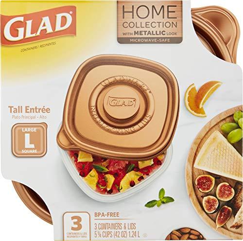 Glad GladWare Home Tall Entree Food Storage Containers, Large Square Holds 42 Ounces of Food, 3 Count Set - 6 Pack | With Glad Lock Tight Seal, BPA Free Containers and Lids (18 Total Containers)