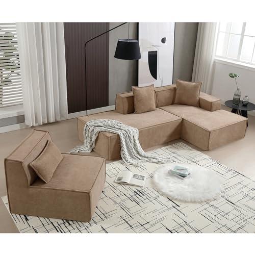 Eafurn L Shaped Right-Hand Facing Modular Sectional Sofa Cloud Couch with Chaise, Minimalist Upholstered Full Sponge Leisure Lounge Sof,Free Combination Floor Sofa&Couches for Living Room Apartment