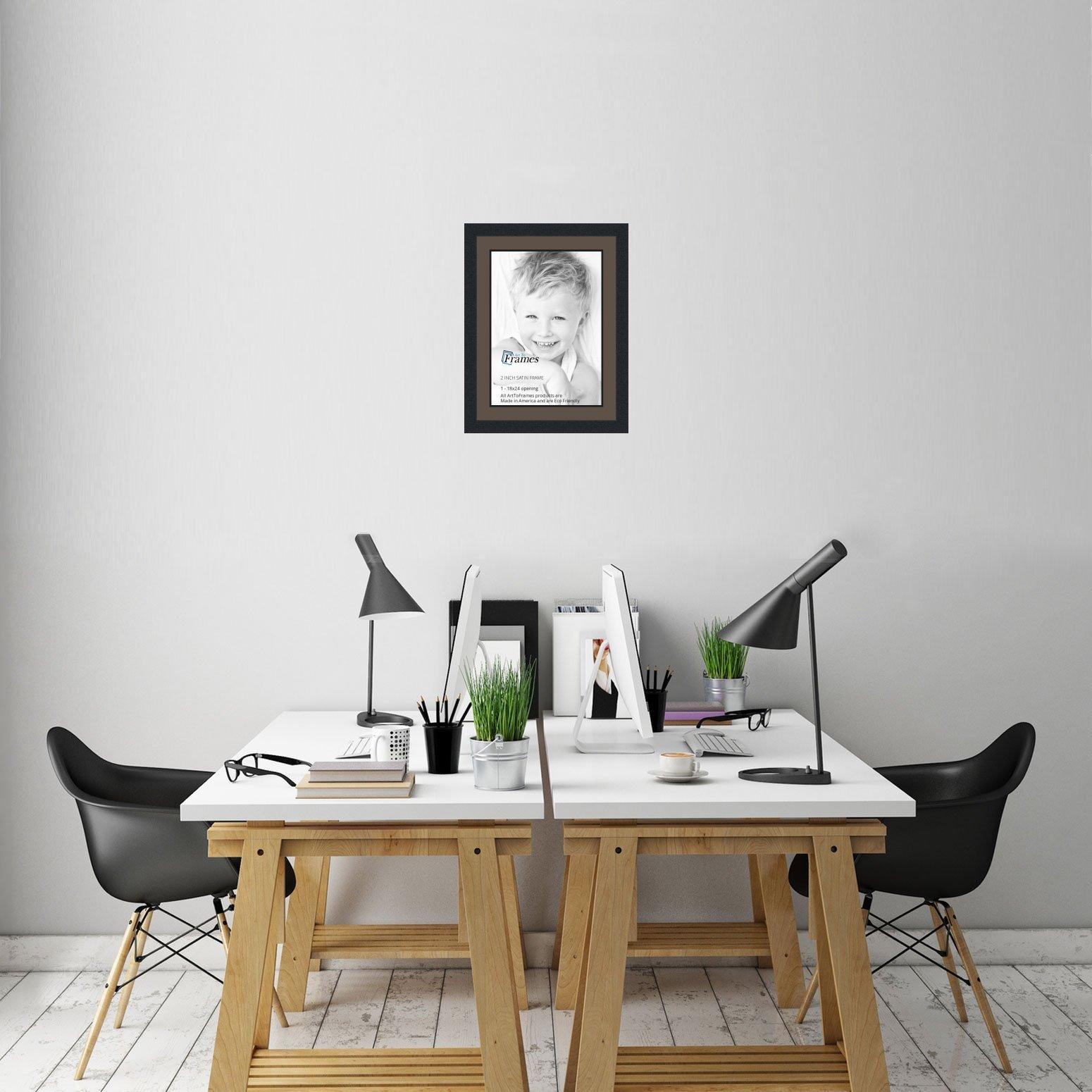 ArtToFrames 18x24 / 18 x 24 Picture Frame Satin Black .. 2'' wide with a 2'' double mat