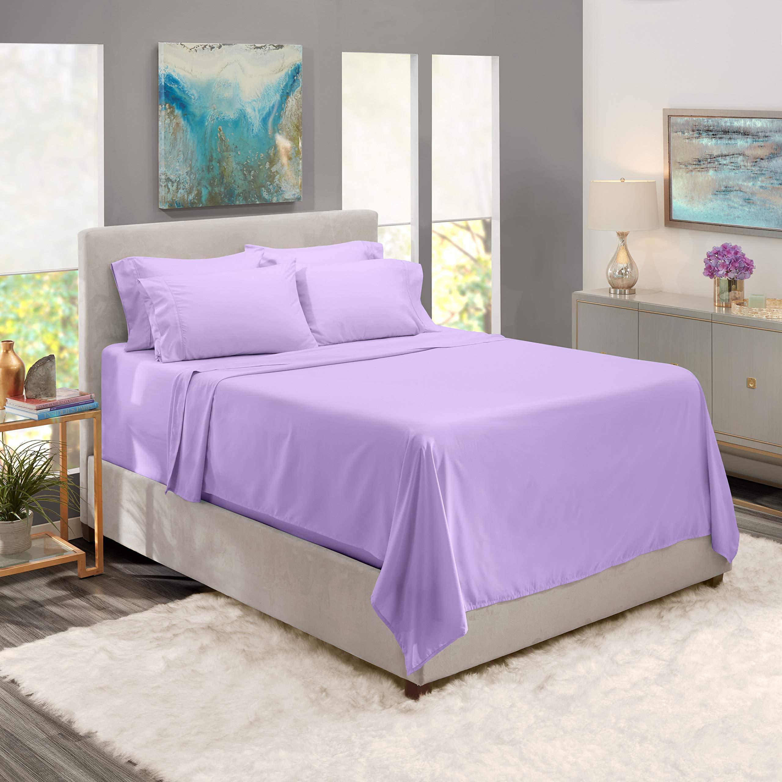 Good Night Bedding Twin Size Sheet Set - 7 Piece Set - Hotel Luxury Bed Sheets - 15\" Deep Pockets - Easy Fit - 100% Cotton 800 Thread Count Breathable & Cooling Sheets - Lilac Bed Sheets - Twin Sheets