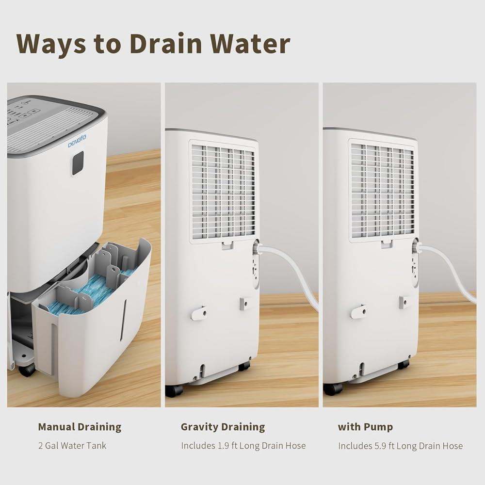 DENBIG 50 Pints Dehumidifier with Pump for Spaces up to 4,500 Sq. Ft at Home, with Washable, Reusable Air Filter, 2 Gal Water Tank, Drain Hose, for Bedroom, Large & Medium Rooms, Basement