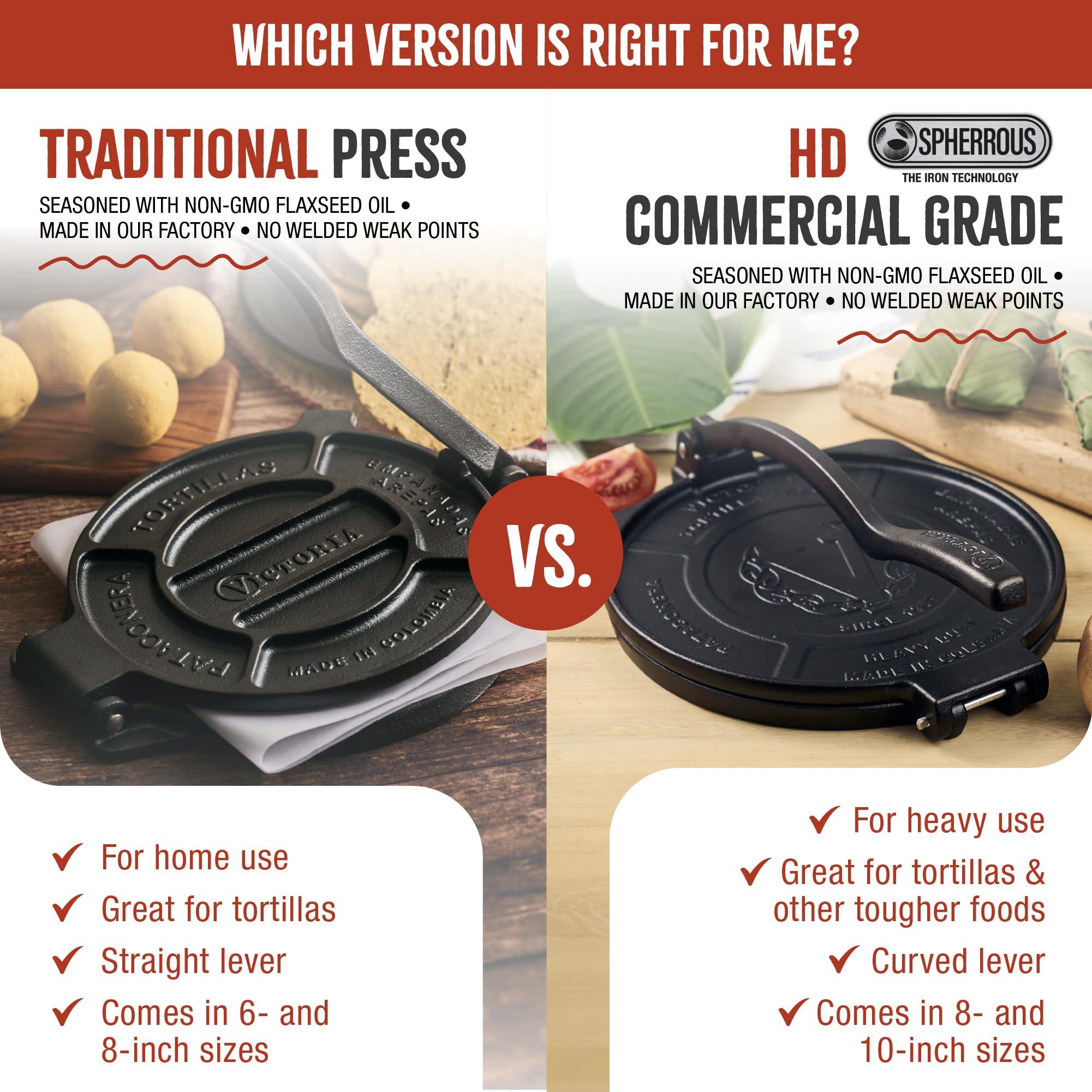 Victoria Victoria 8-Inch Commercial-Grade Cast-Iron Tortilla Press, Made from Super-Durable HD Iron, Made in Colombia