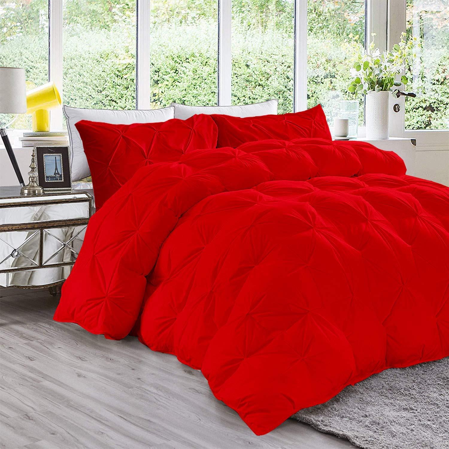 Bedding Bross Soft 1000 Series Pinch Quilt 500 GSM Red Down 5 Pieces Pinch Pleated Alaska King Comforter Set (Comforter + 4 Pillowcases) Egyptian Cotton Bedding Set