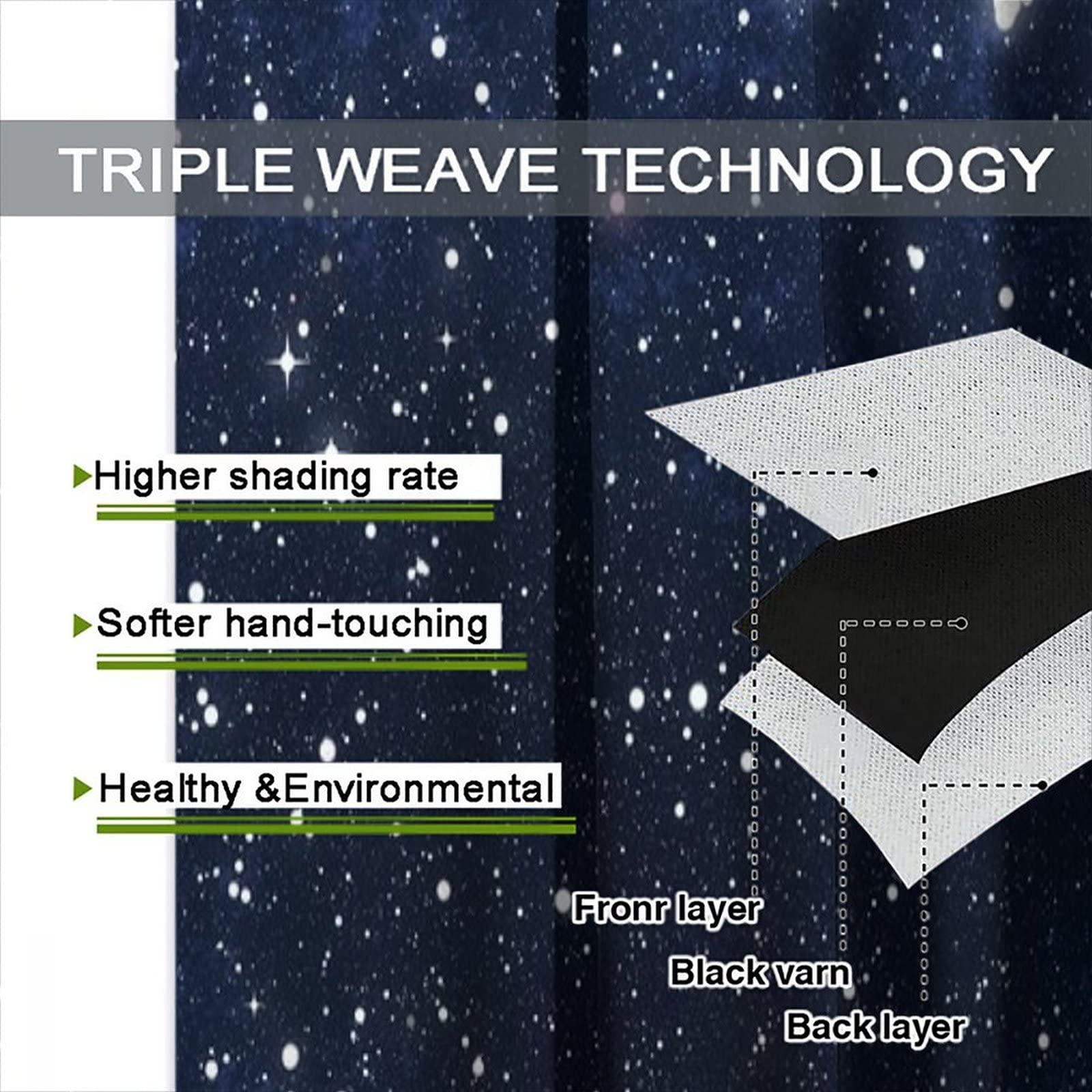 BAEKJIN Night Sky Space Curtains Dark Blue Universe Galaxy Nebula Stars Printed Art Rod Pocket Blackout Window Drapes 2 Panels Set for Bedroom Living Room Decor 42x63in