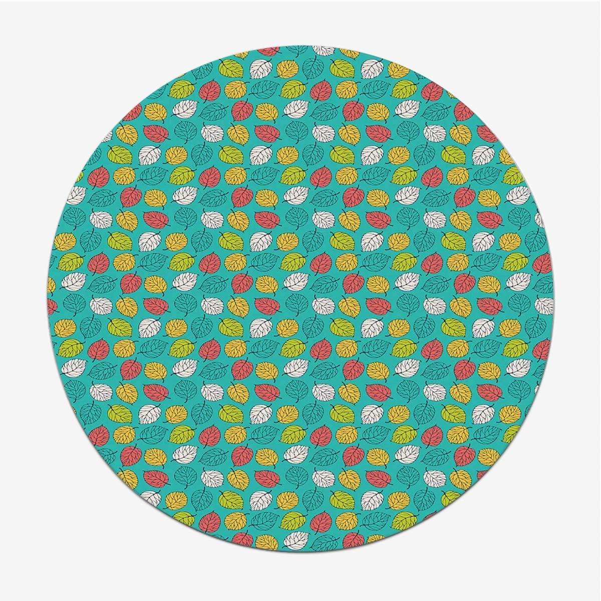 NJZOXR NJZOXR Round Fitted Table Cloth Cover Elastic Edged Fitted Table Cloths Cover Mat Colorful Abstract Leaves Art Fits up 40\"-44\" Diameter Tables