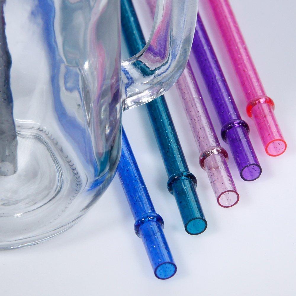 Dakoufish Dakoufish BPA-Free 12 Piece 11 Inch Reusable Clear Plastic Glitter Sparkle Drinking Straw Plus one Cleaning Brush (Rose,11inch)