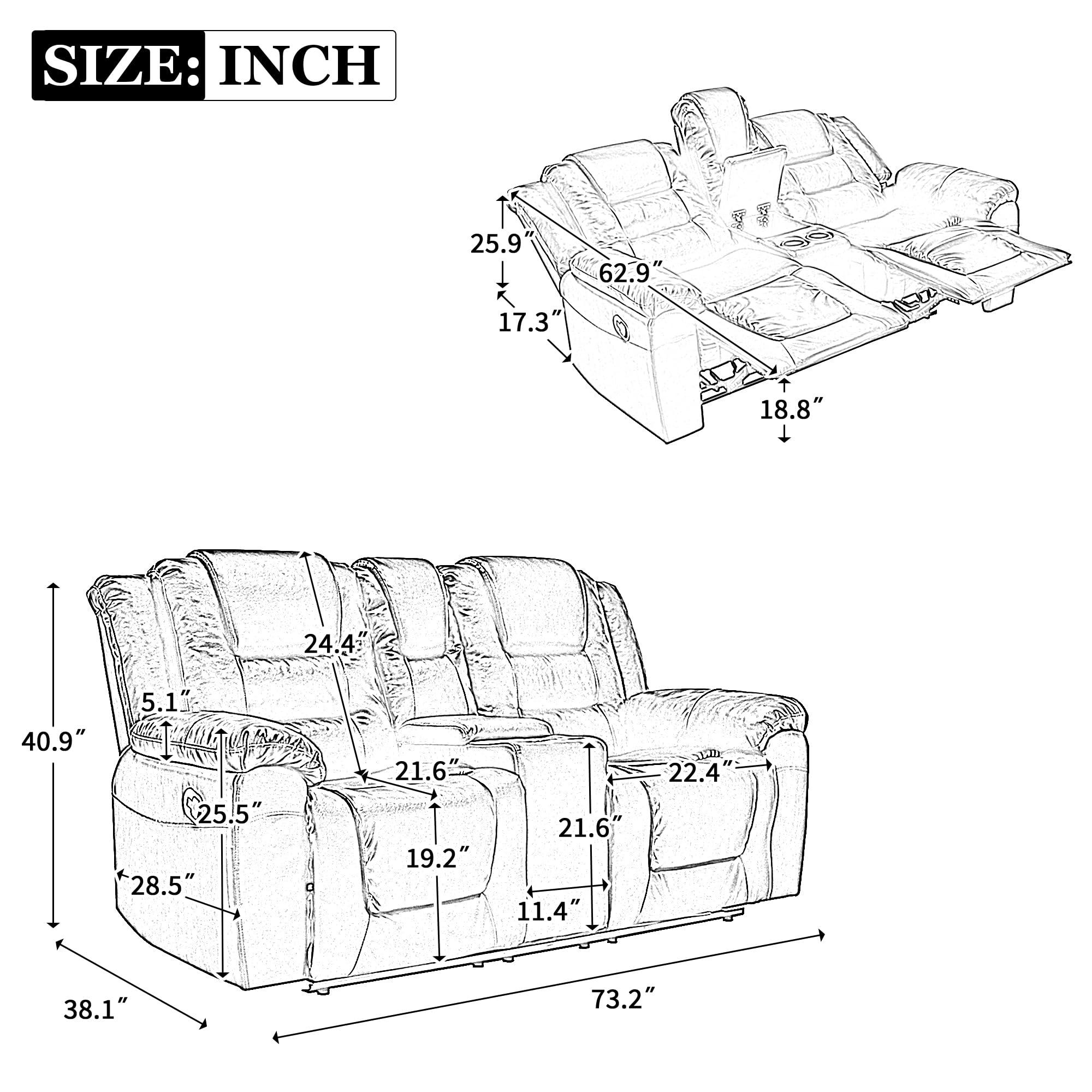 Flieks Flieks Home Theater Seating Manual Recliner, PU Leather Reclining Loveseat for Living Room