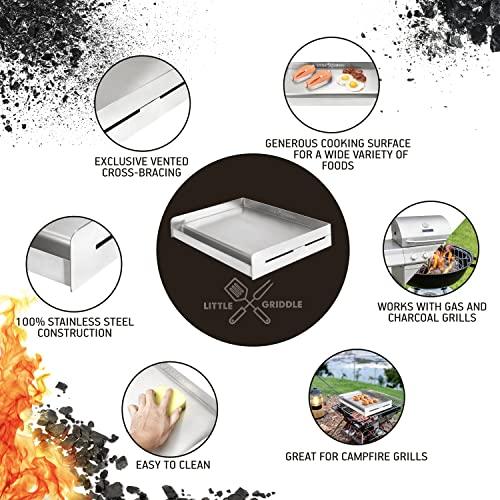 LITTLE GRIDDLE LITTLE GRIDDLE Sizzle-Q SQ180 100% Stainless Steel Universal Griddle with Even Heating Cross Bracing for Charcoal/Gas Grills, Camping, Tailgating, and Parties (18"x13"x3")