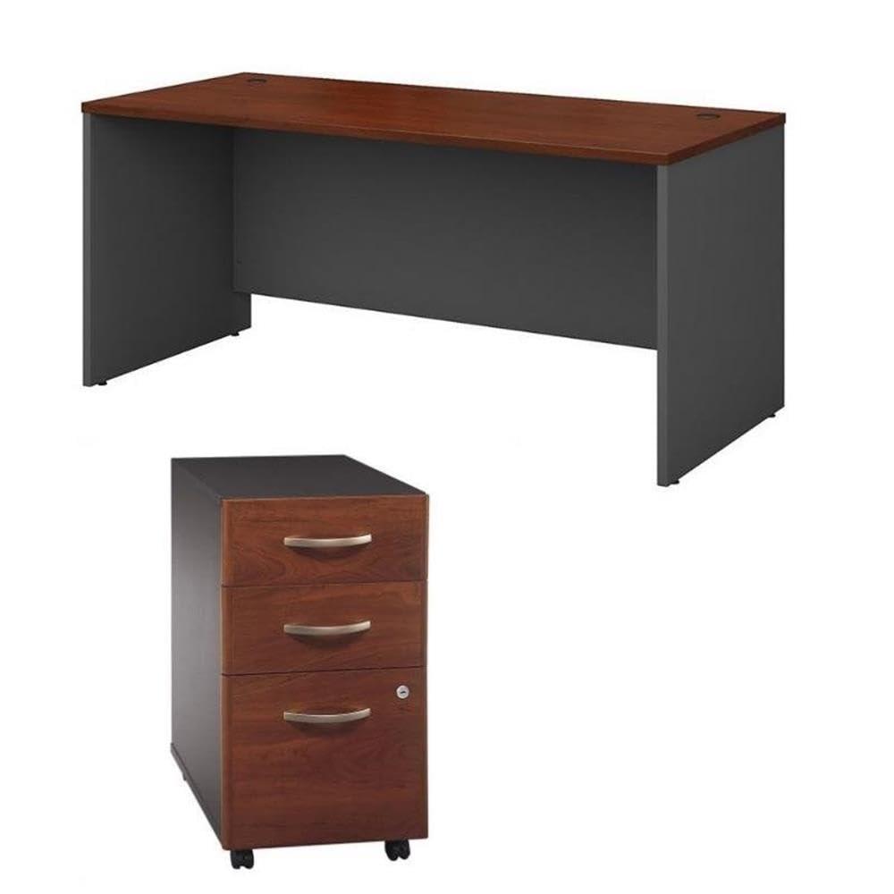 Bush Furniture Bush Furniture Series C 2 Piece 66\" Desk Shell and 3 Drawer Mobile Pedestal Set in Cherry