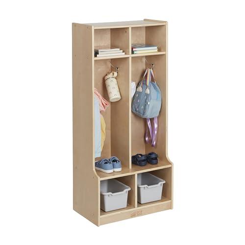 ECR4Kids ECR4Kids 2-Section Coat Locker with Bench, Classroom Furniture, Natural