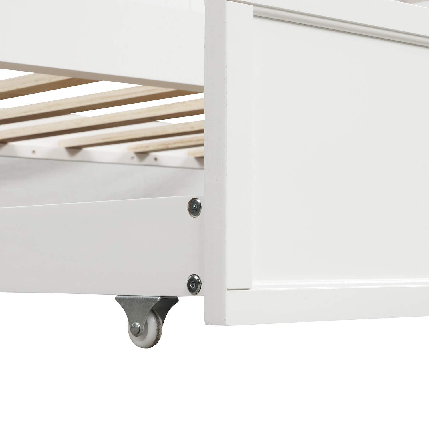 Royard Oaktree Royard Oaktree Twin Size Daybed with Trundle Wood Bed Frame with Twin Size Trundle Bed for Kids/Guest Bedroom Modern Sofa Bed for Living Room, No Box Spring Required, White