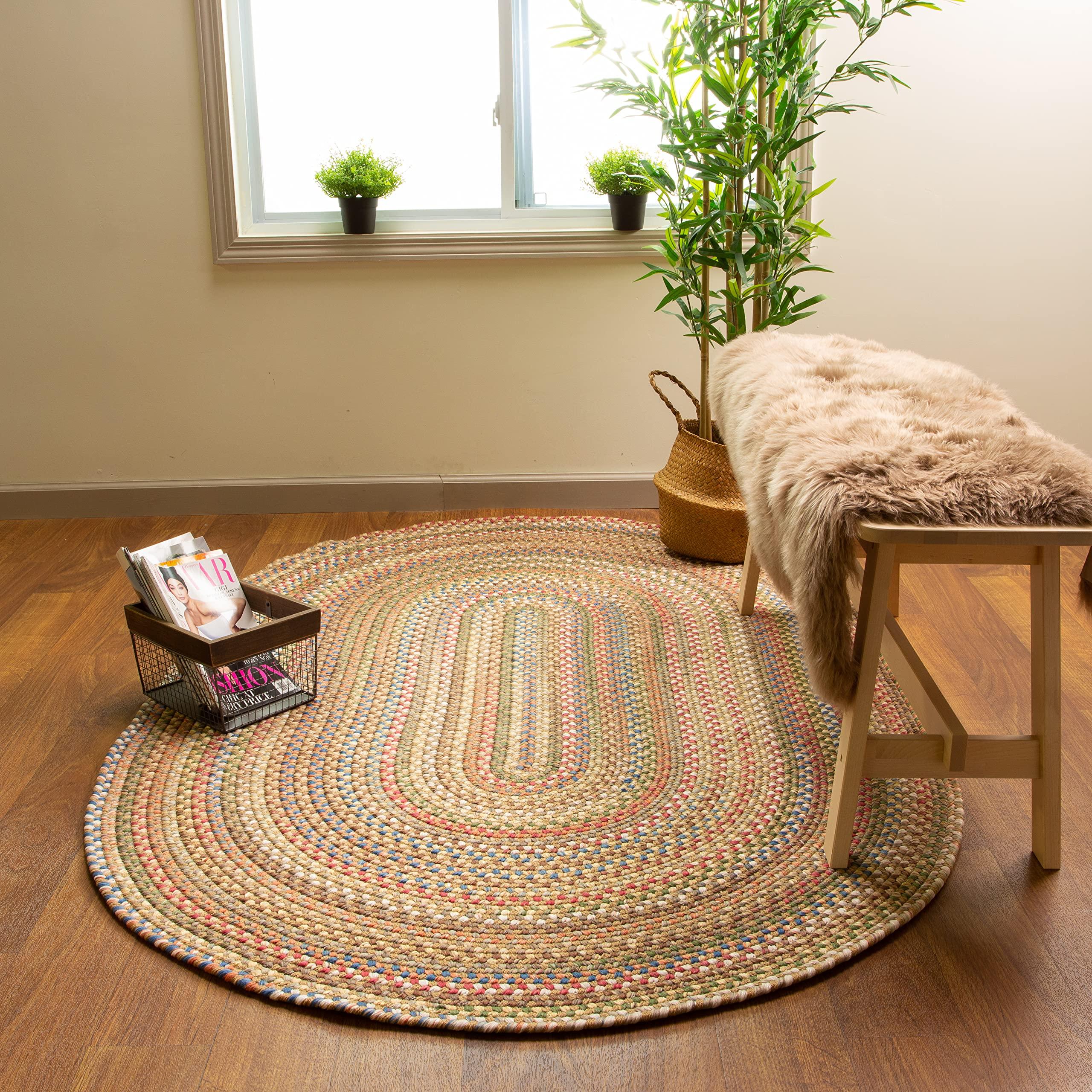 Super Area Rugs Super Area Rugs Roxbury American Made Braided Rug for Indoor Outdoor Spaces, Straw Beige/Natural Multi, 3' X 5' Oval