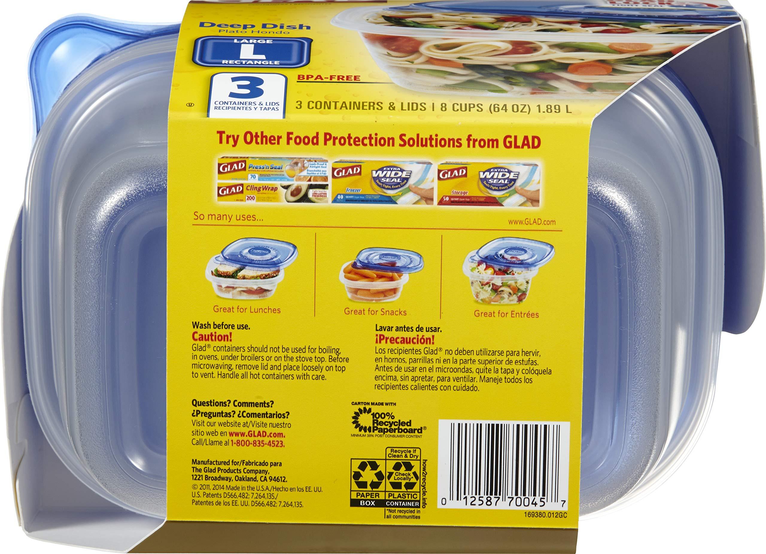 Glad GladWare Family Size 104oz Food Containers Bundle with 64oz Deep Dish Food Storage