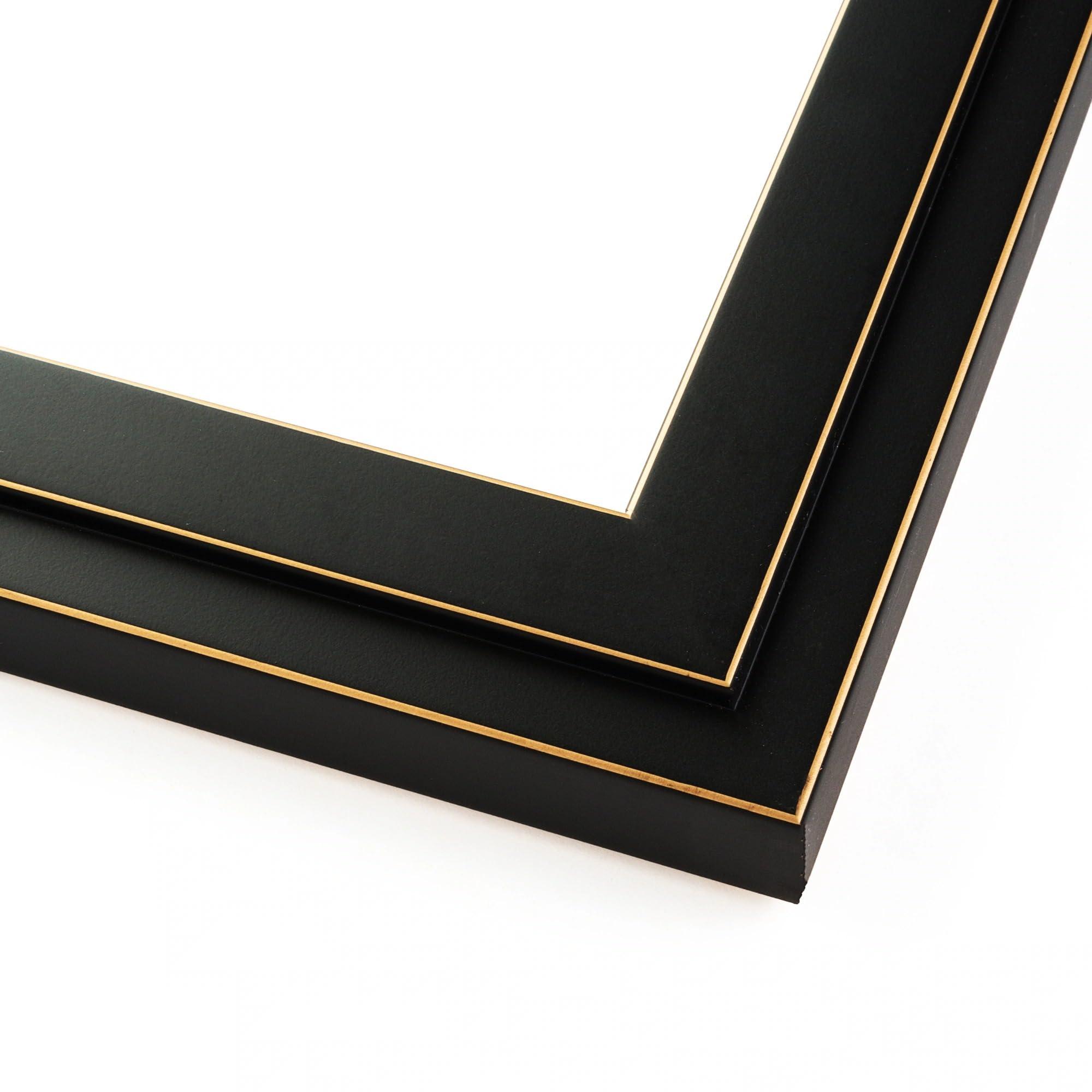 CustomPictureFrames.com 33x24 Frame Black and Gold Pinstripe Solid Wood Picture Frame Width 1.25 Inches | Interior Depth 0.5 Inches | Gessato Gold Modern Frame with UV Acrylic, Foam Board Backing & Hanging Hardware