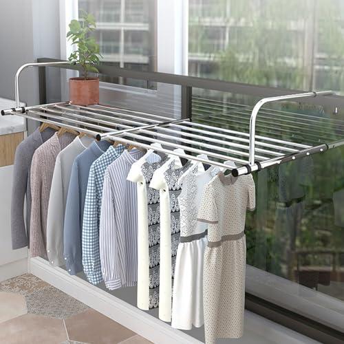 HJXGQJM Radiator Clothes Airer Rack, Stainless Steel Extendable Foldable Airer, Indoor Radiator Outdoor Balcony Drying Rack RailHanging Drying Rack AirerDryer For Hanging Clothing, Towel, Shoes ( Size : Tel
