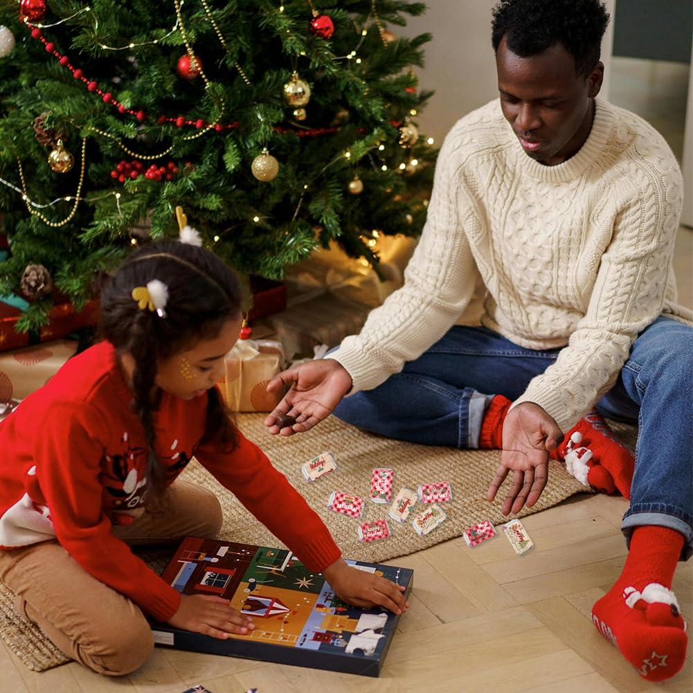 arricraft arricraft 120 Pcs Merry Christmas Mini Candy Bar Wrappers, Red Plaid Elk Xmas Tree Chocolate Bar Label Stickers Self Adhesive Stickers for Christmas Winter Holiday Party Favors(No Candy)