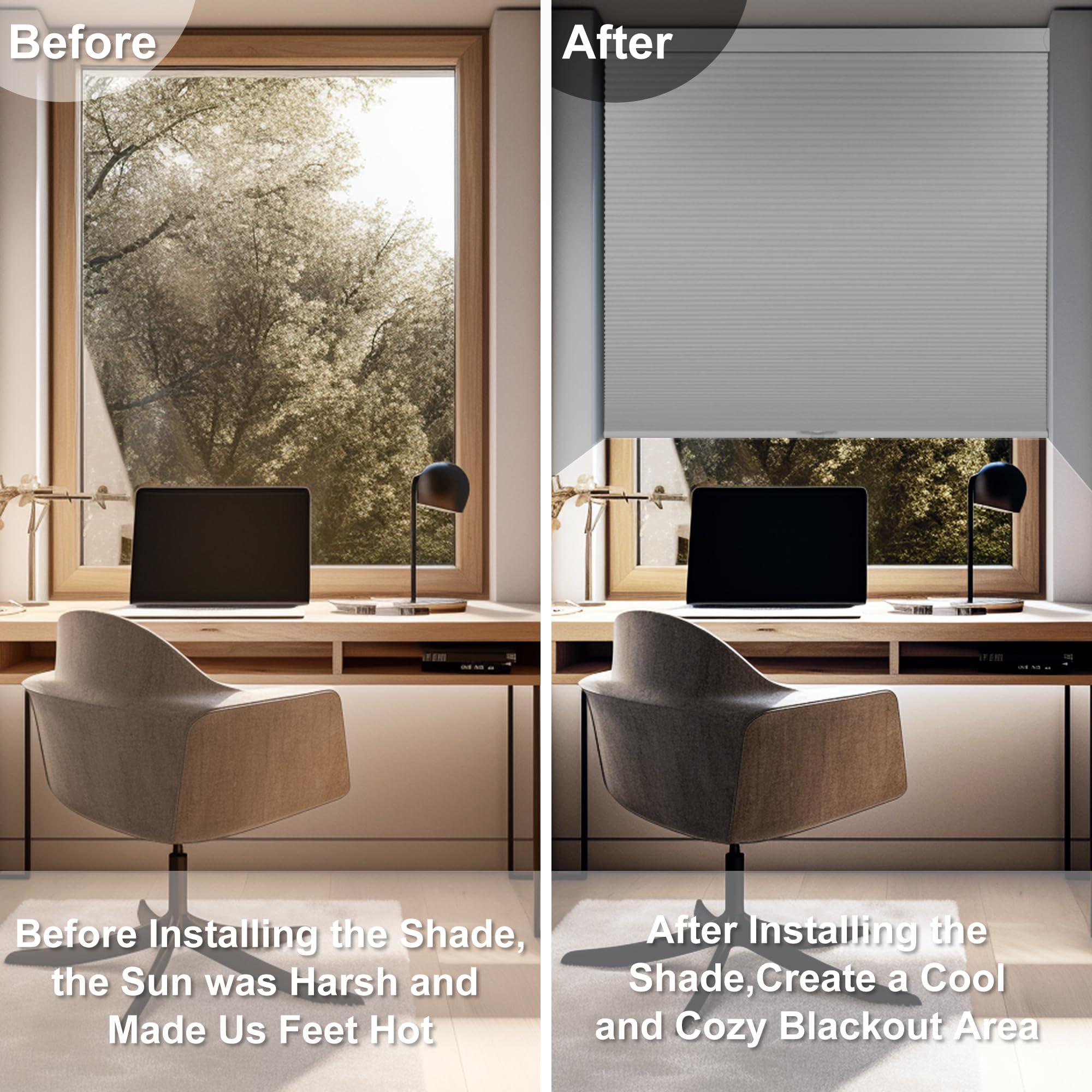 HOTSOON HOTSOON Blackout Cellular Shades Cordless Room Darkening Cellular Blinds Pull Down Sun Blocking Honeycomb Blinds Black Out Honeycomb Window Shades for Home Bedroom Living Room White,19" W x 39" H