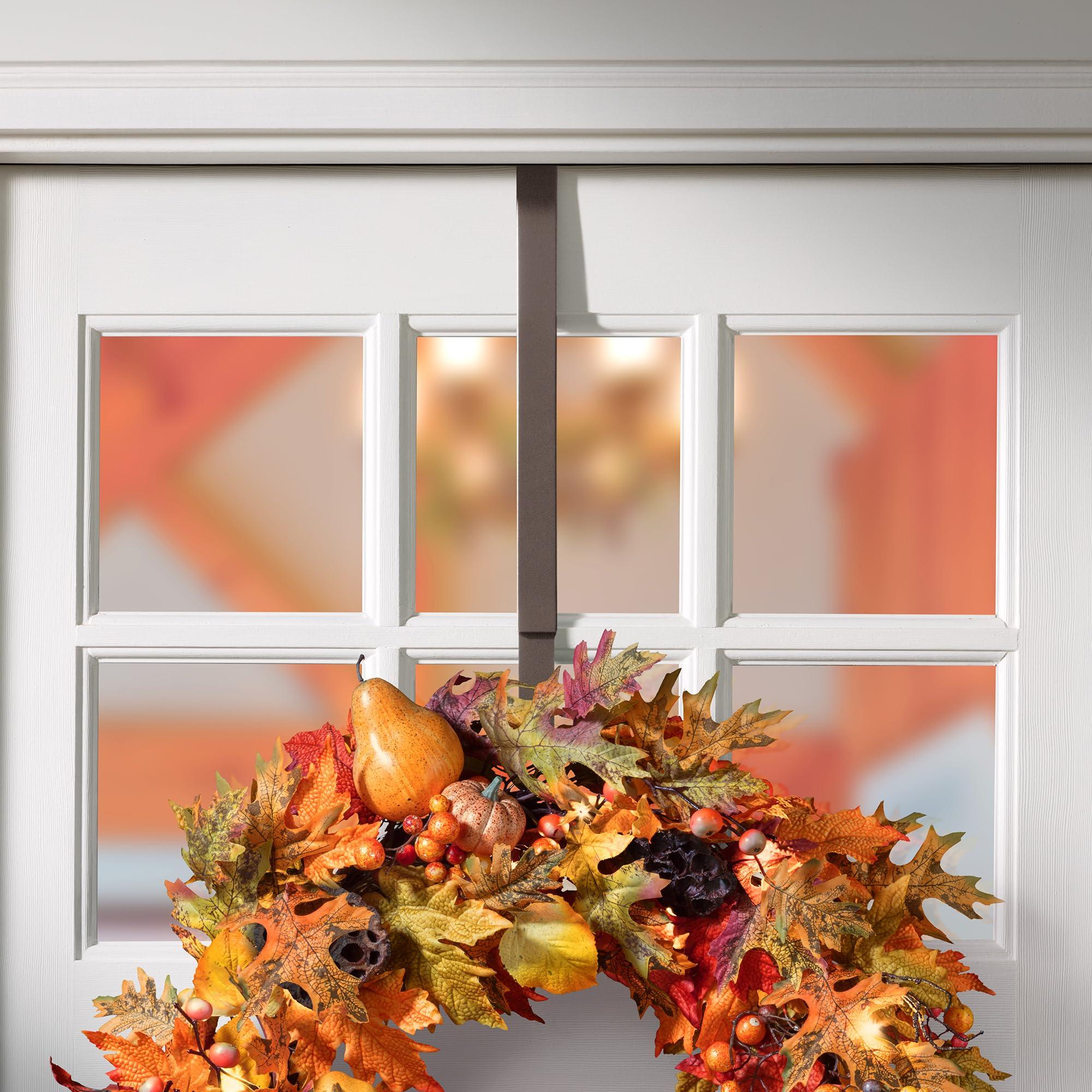 Haute Decor Haute Decor Adapt Adjustable Wreath Hanger, Top & Length Adjustable - Matte Brown - Strong Metal Wreath Holder Hook for Various Door Sizes