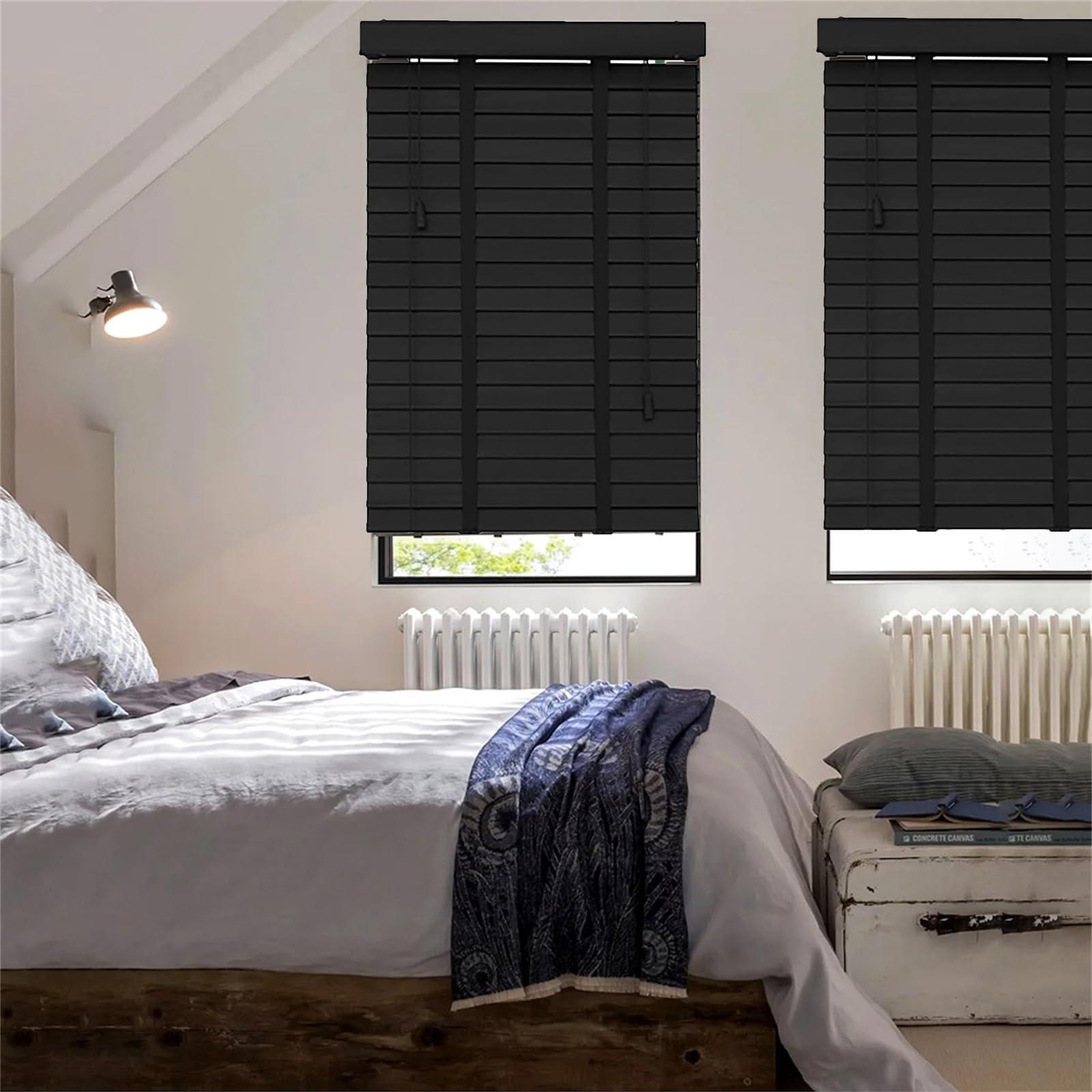 LAPHAL Venetian Blinds Wooden,Venetian Blinds for Windows,Natural Solid Wood Blinds, Blackout/Heat Insulation Solid Wood Venetian Shades, Privacy Curtain Shutters, Easy to Install Blinds-31.5x39.4inWH