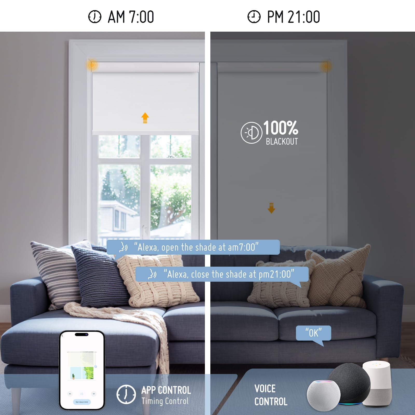 Keego Keego Smart Motorized Roller Blinds with Remote Automatic Blinds for Windows Wi-Fi Enabled Compatible with Alexa and Google Custom Automatic Window Shades White-Blackout