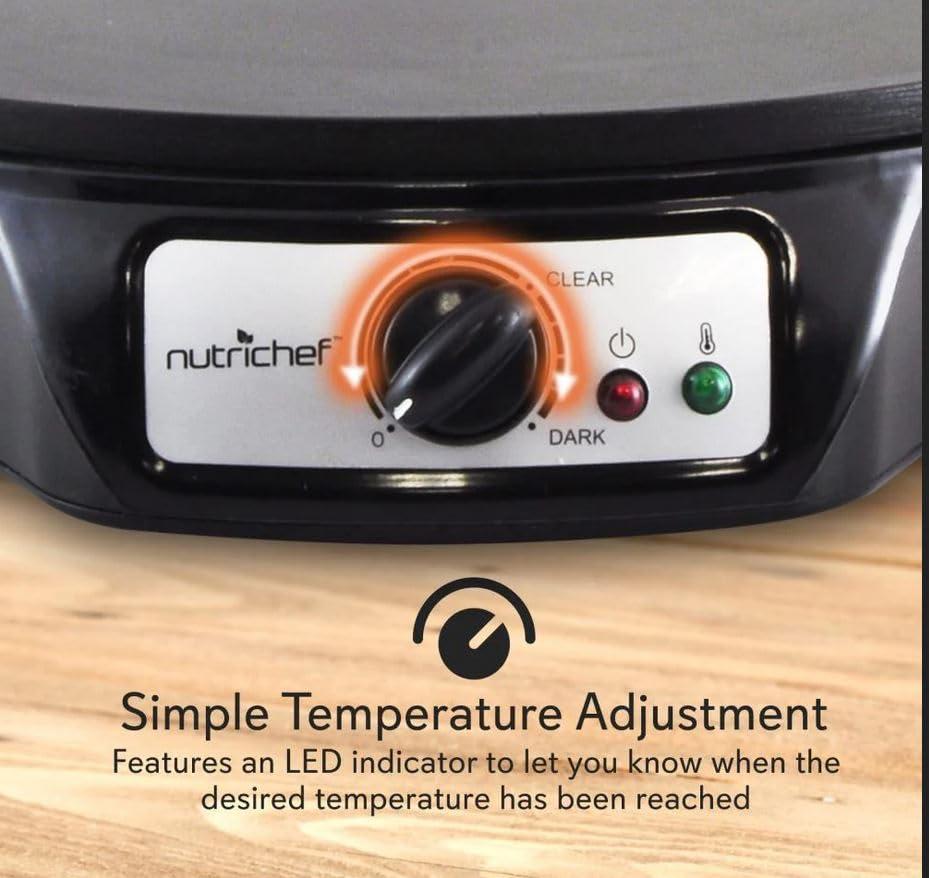nutrichef Nutrichef Electric Crepe Maker & Griddle Cooktop - Nonstick 12 Inch Aluminum Hot Plate with LED Indicator Lights & Adjustable Temperature Control - Wooden Spatula & Batter Spreader Included