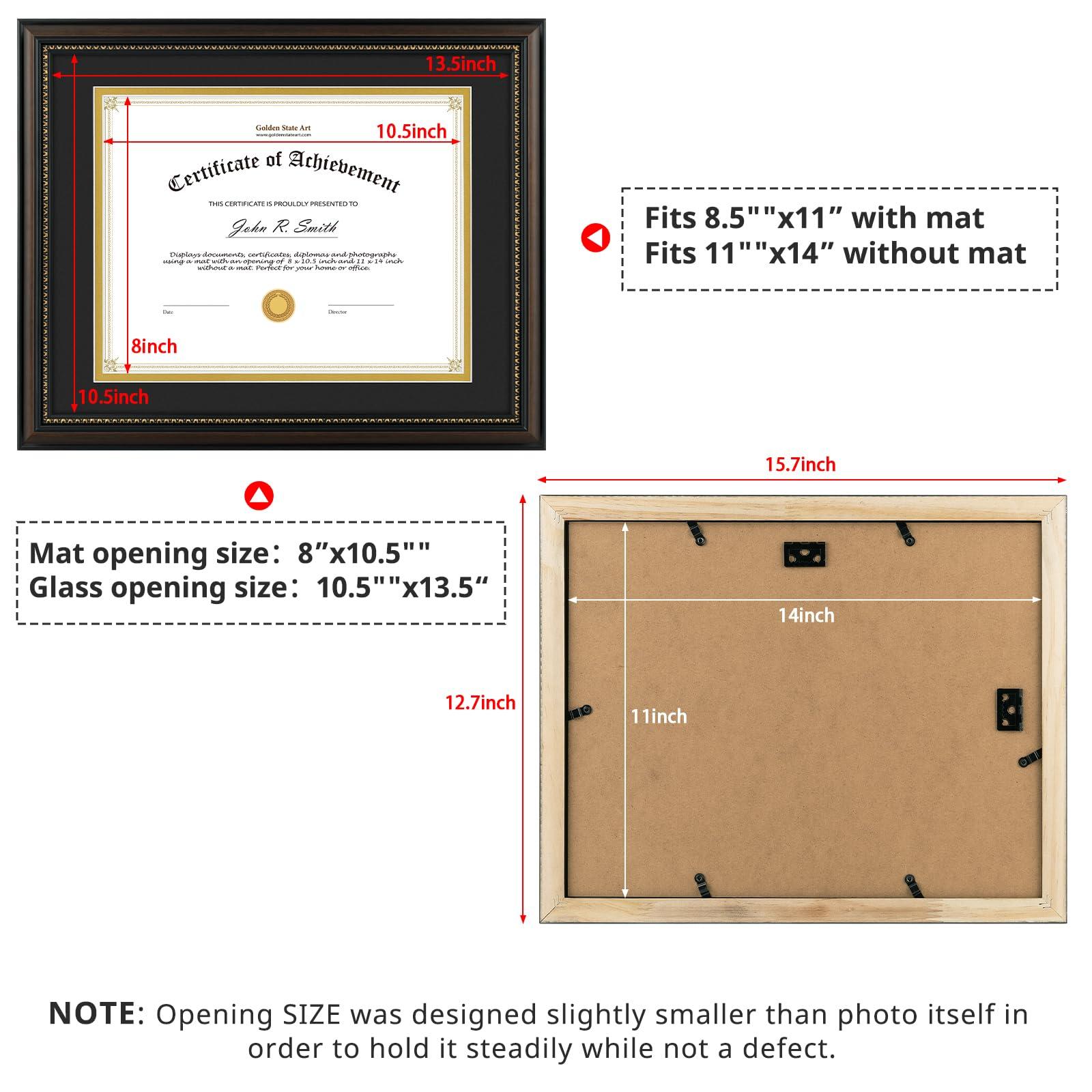 Golden State Art Golden State Art, 8.5x11 Diploma Frame, Solid Wood Brown with Gold Trim Certificate Frame, 8.5x11 or 11x14 Diploma Without Mat, Real Glass Front with Navy Over Gold Double Mat -6 Pack