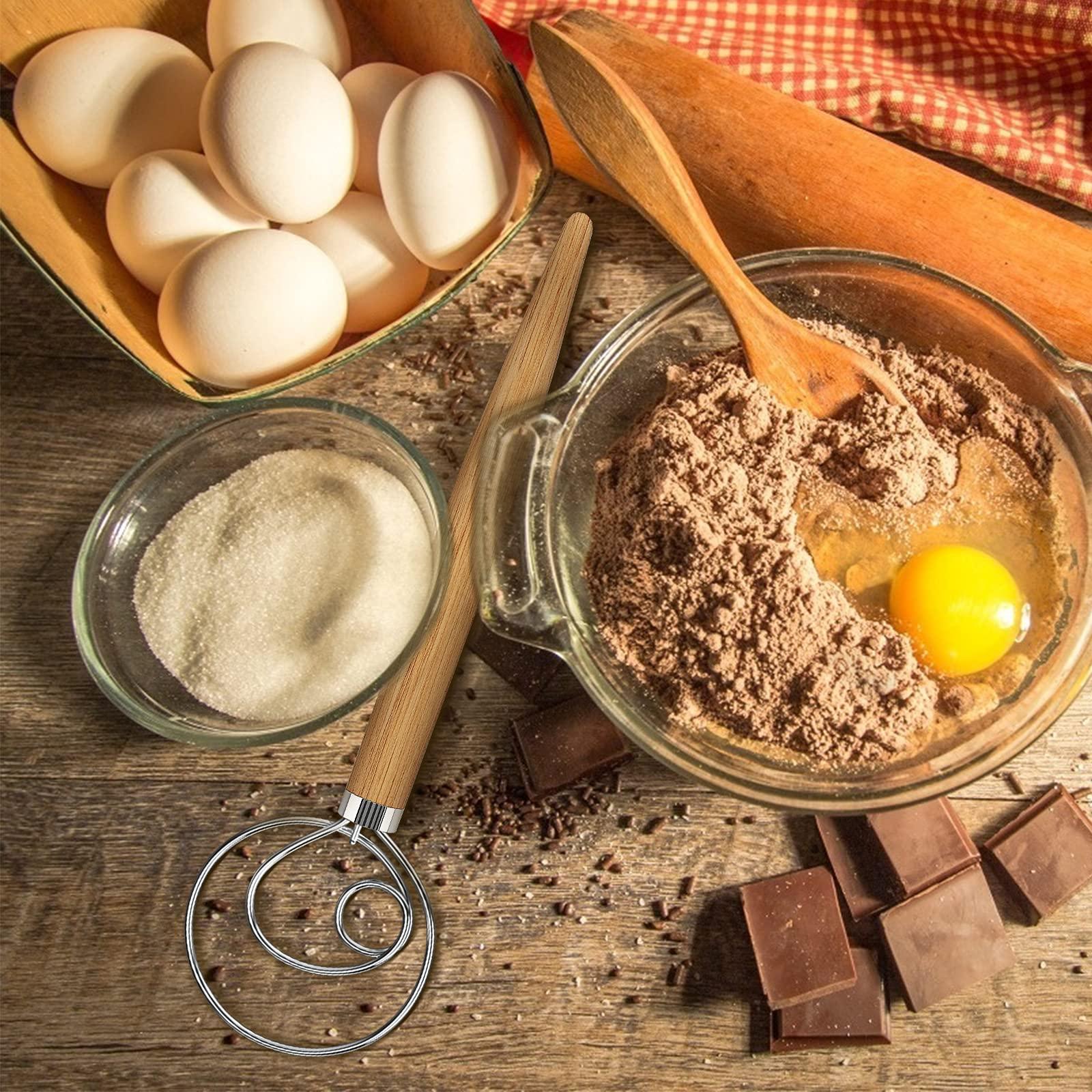 Acerich Acerich 2 Pack Danish Dough Whisk 13.5” Dough Whisk Stainless Steel Dutch Style Bread Whisk Wooden Handle Danish Whisk for Bread, Batter, Cake, Pastry