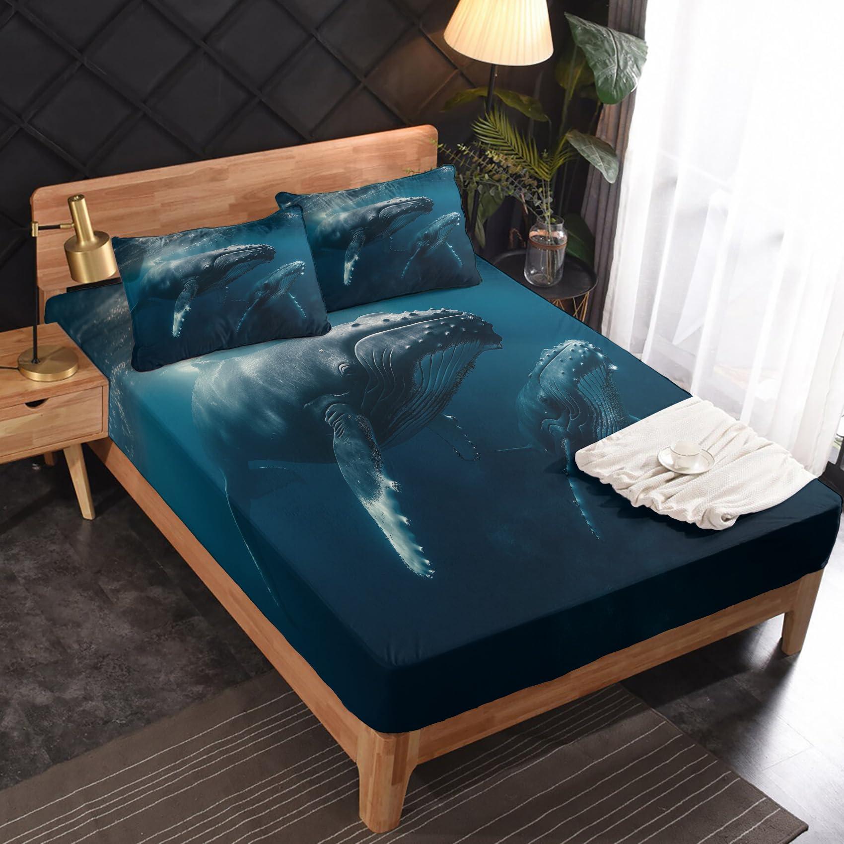 zcsm zcsm Whale Sheets California King Sheet Sets - Sea Animal Bed Sheets, Soft Microfiber & Deep Pocket & Wrinkle Free Patterned Bedding Sheets & Pillowcases, 1 Fitted Sheet, 1 Flat Sheet, 2 Pillow Cases