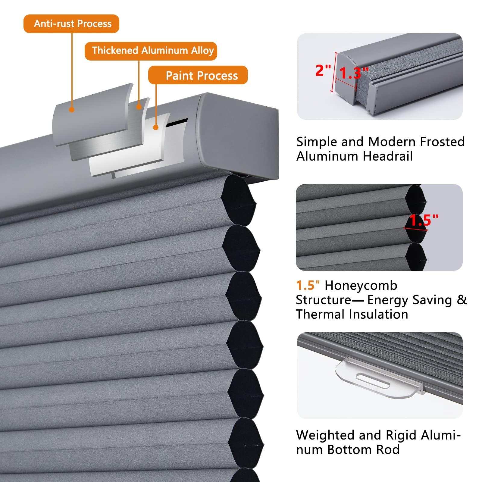 Persilux Persilux Cellular Window Shades Honeycomb Blinds for Windows Cordless Thermal Insulated Noise Reduction Bottom up for Home, Night Grey, 42.5" W x 54" H