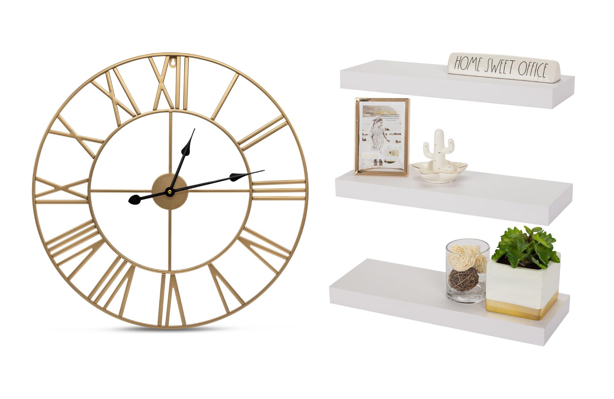 Sorbus Sorbus Wall Mounted Wine Rack and Wall Clock Bundle - Includes 3 Floating Shelves and 1 Wall Clock - Complete Your Wall Decor