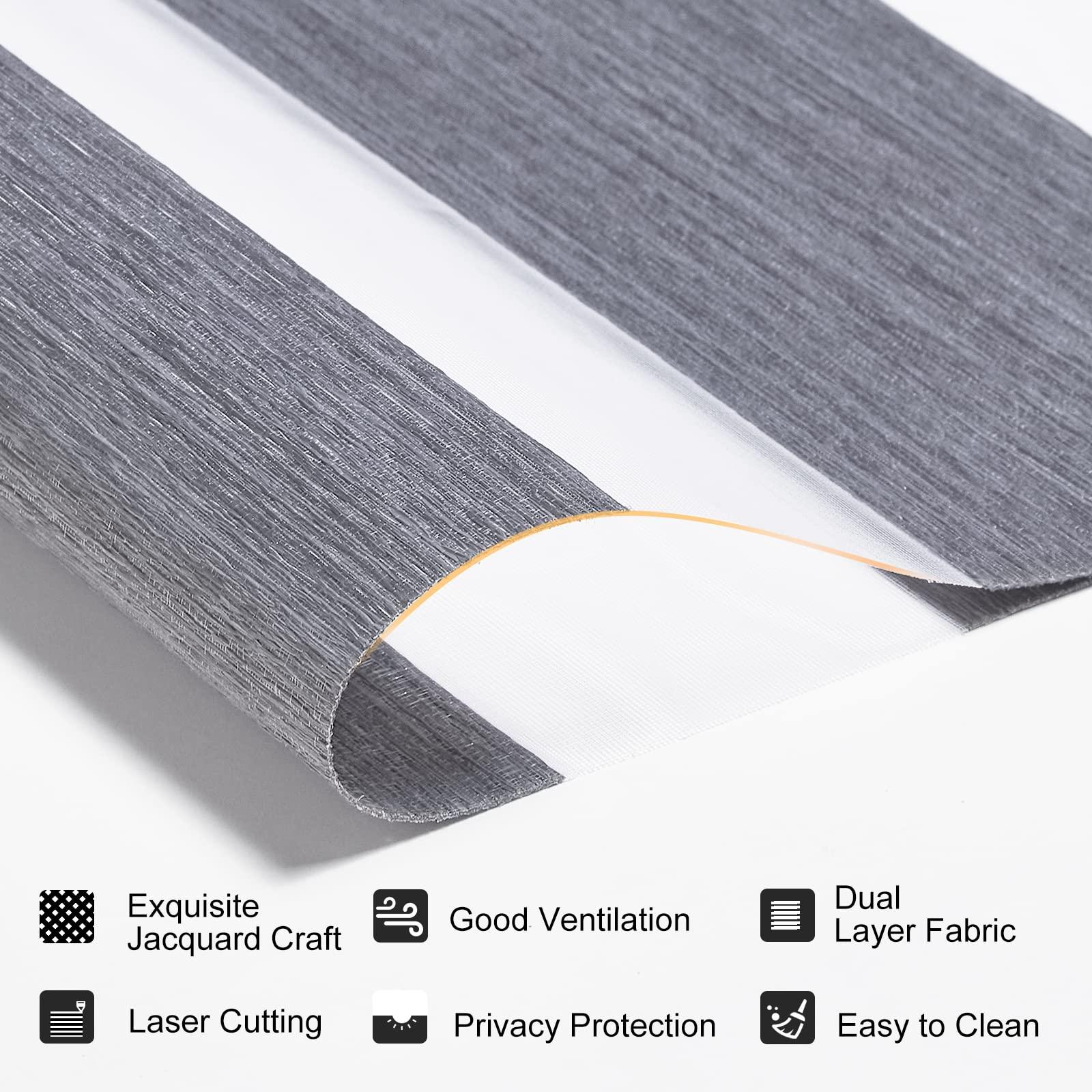 Persilux Persilux Cordless Zebra Blinds for Windows Shades with Jacquard Pattern Dual Layer Room Darkening Sheer Shades Day and Night Roller Shades for Home and Windows, Easy to Install (33.5"W x 72"H, Grey)