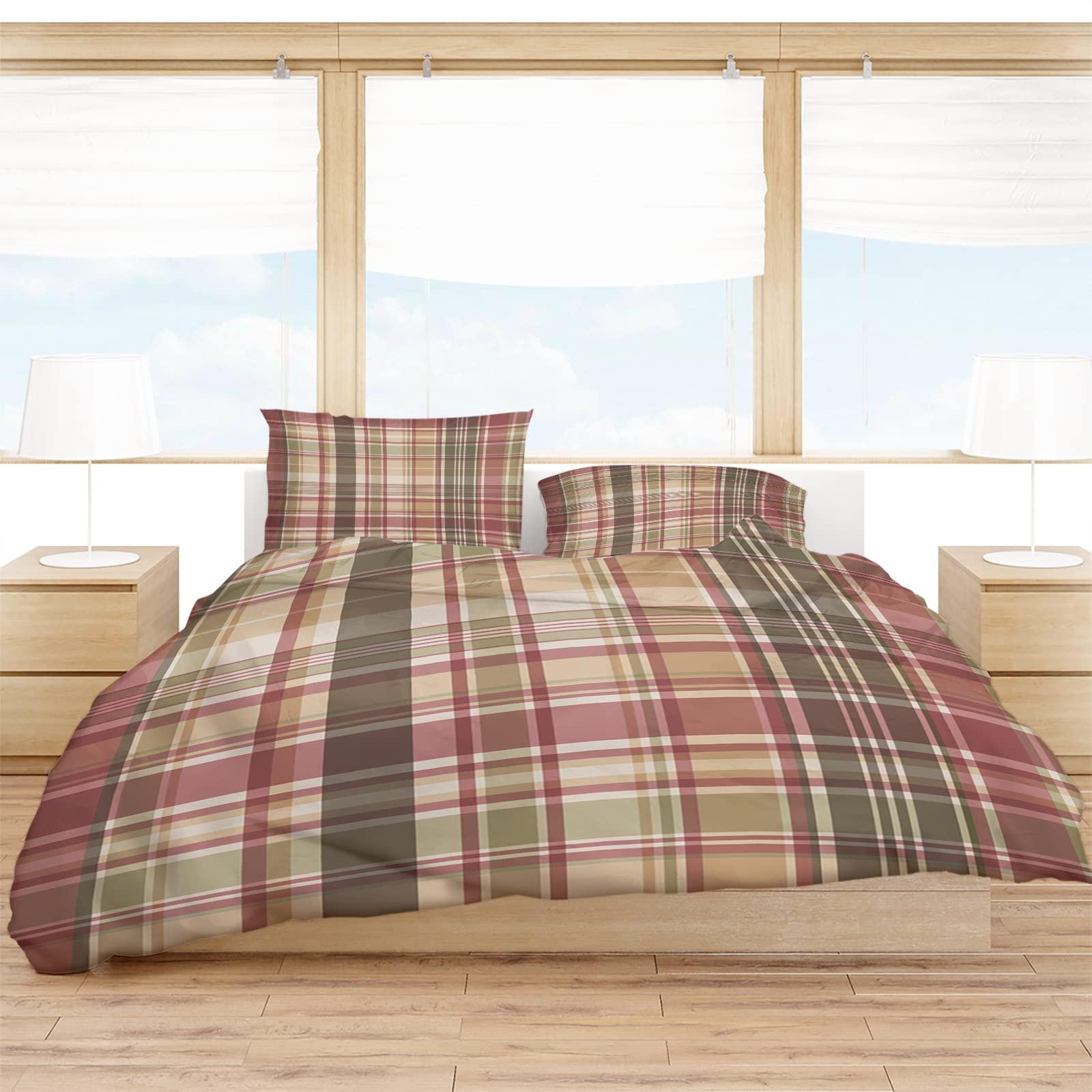 Ldtrchee All Season Duvet Bedding Set, Retro Red Teal Checkered Ultra Soft 3 PCs Quilts Cover Set, Zipper Closure for Toddler Bedding Farmhouse Buffalo Plaid (Queen Size)