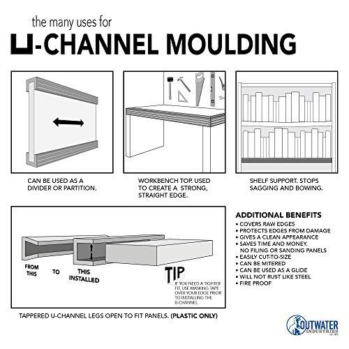 OUTWATER Outwater Plastics Black 1/2\'\' Styrene Plastic U-Channel/C-Channel 72 Inch Lengths (Pack of 10 Pieces, 60 feet Total)