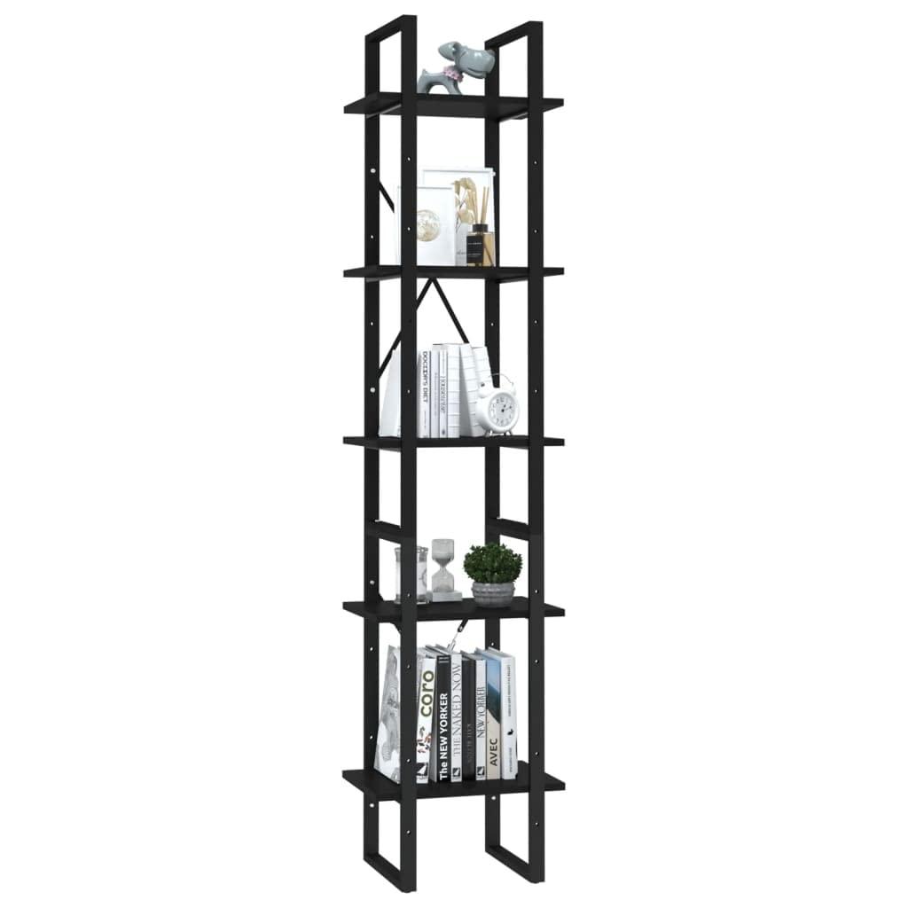 YUHI-HQYD 5-Tier Book Cabinet,Industrial Style Shelves,Plant Shelf,Modern Display Shelf,Magazine Rack,Assembly Required,Perfect for Aapartment,Loft,College Dorm Room, Black 15.7"x11.8"x68.9" Engineered Wood