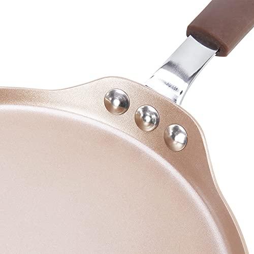 LI-GELISI LI-GELISI Hard Anodized Non-Stick Coating Carbon Steel Pan Cast Iron Comal Griddle, Round Comal Pan, Seasoned, 10 inch (Golden)
