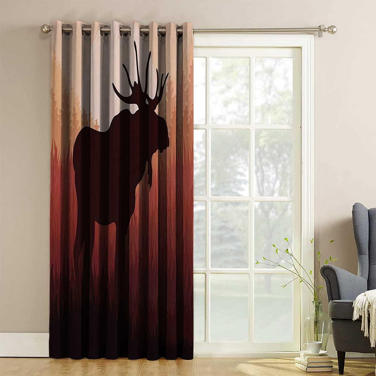 HomeLoft Basics Moose Kitchen Window Curtains Over Sink Red Brown Bedroom Curtains Living Room Decor,1 Panel,(W) 51 X (H) 51 Inches
