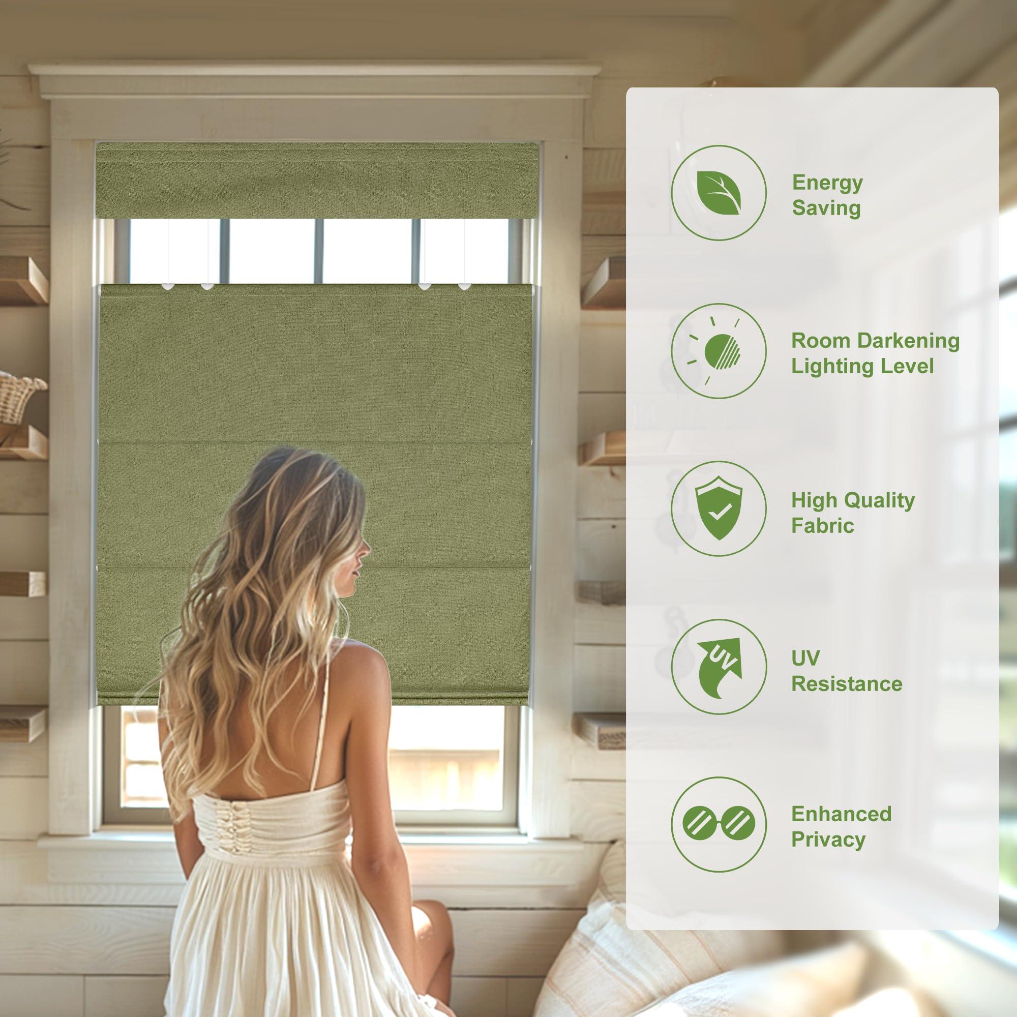 MoDanCeQ MoDanCeQ Top Down Bottom Up Roman Shades for Windows, Blackout Cordless Roman Blinds, Easy to Install Thermal Insulated Window Blind for Kitchen, Green, 31.5" W x 72" H