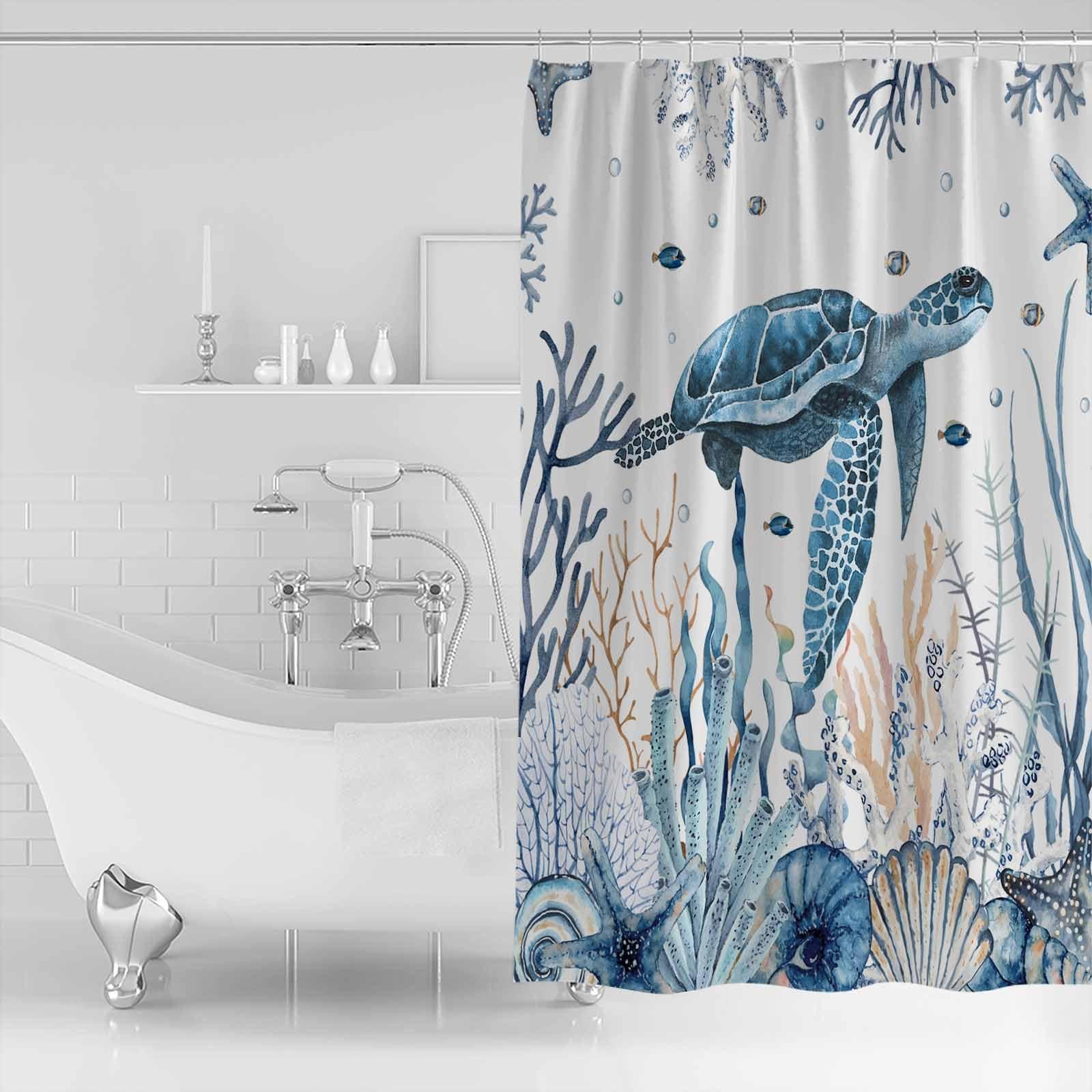 ZOE GARDEN Sea Turtle Shower Curtain Set with Hook 72"x72",Washable Cloth Polyester Fabric Shower+Curtain,Waterproof Bath Curtains for Bathroom,Bathtubs Accessories Blue Ocean Beach Coastal Coral Seaweed Fish