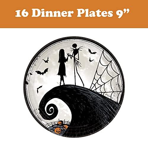 Another Dream Nightmare Before Christmas Birthday Party Supplies Bundle for 16 with Dinner Plates, Dessert Plates, Napkins, Cutlery, Mini Lantern Decorations and Pin